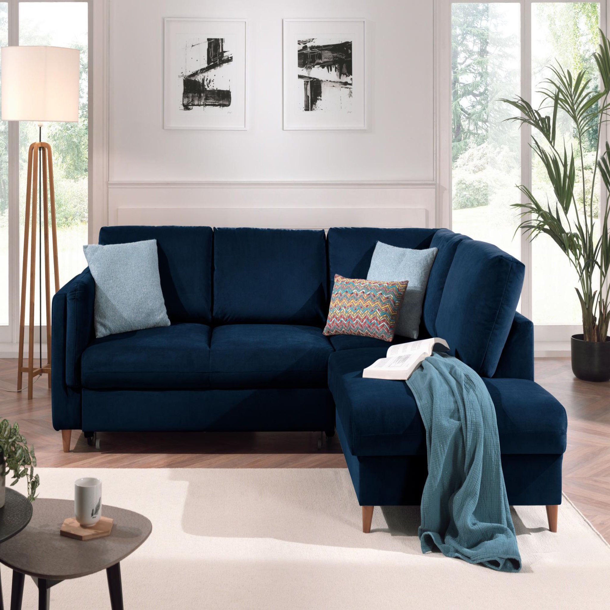 Voir la diapositive 2 : BEST MOBILIER Brooke - canapé d'angle droit - convertible - 5 places - en velours