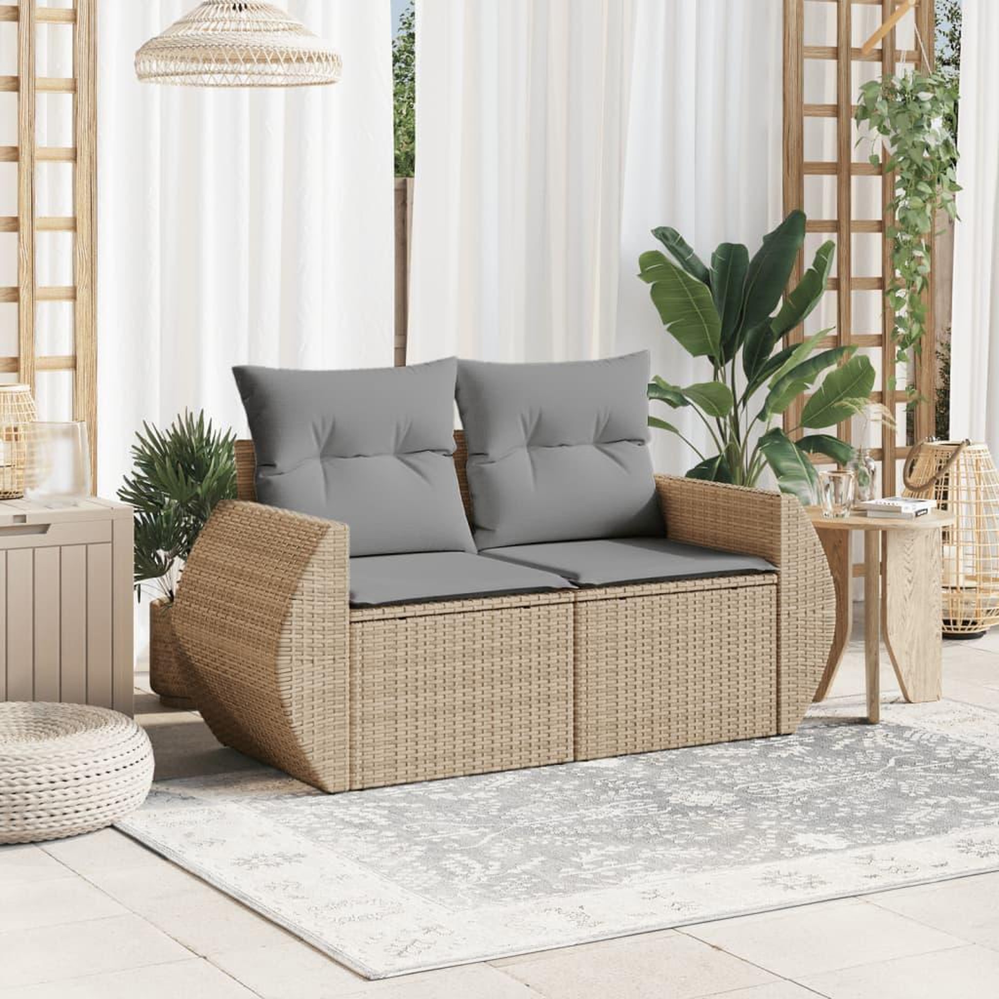 Voir la diapositive 3 : VIDAXL Canape de jardin avec coussins 2 places beige resine tressee