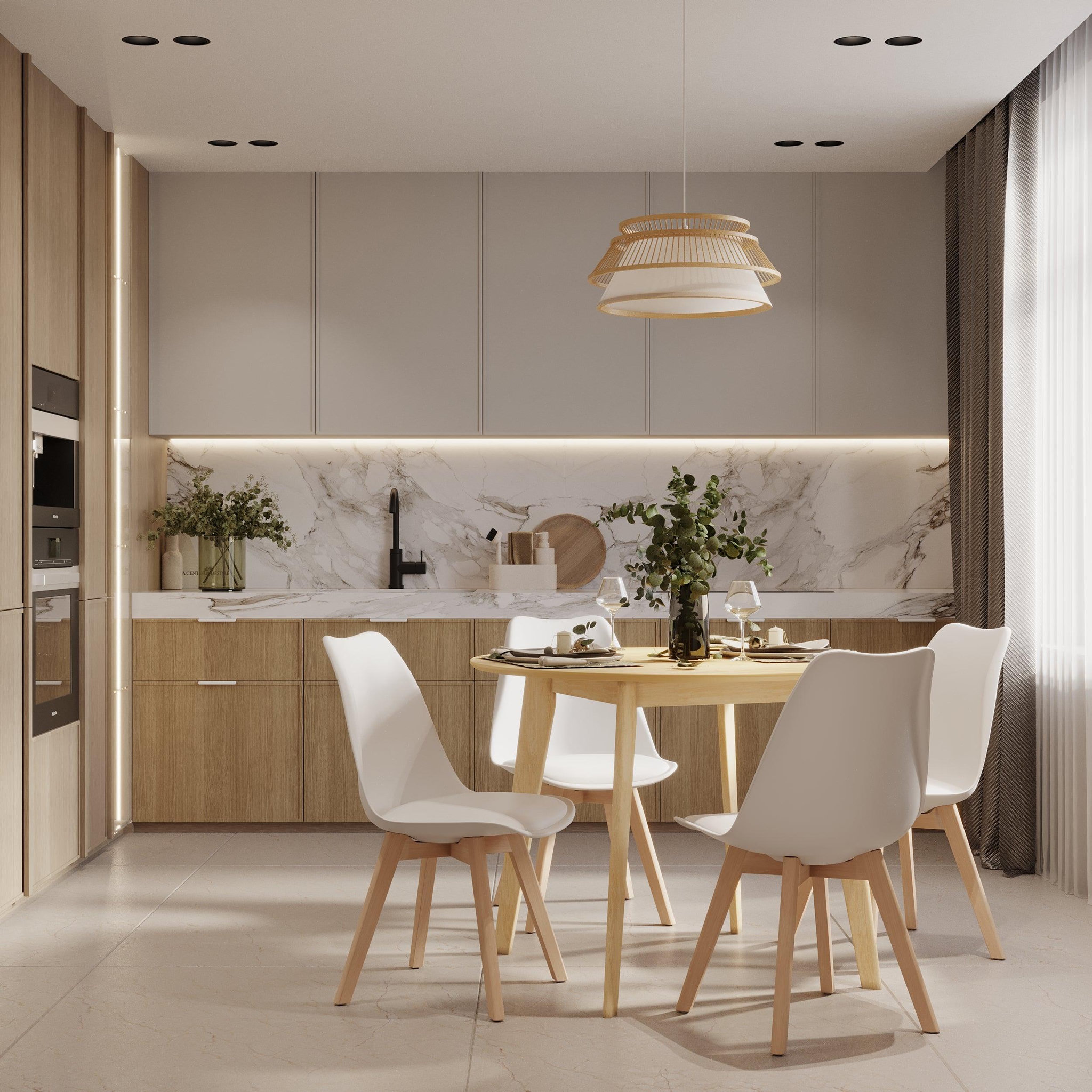 Voir la diapositive 5 : MAISON PAVANE Table ronde 4 personnes en bois clair d100 cm-réno