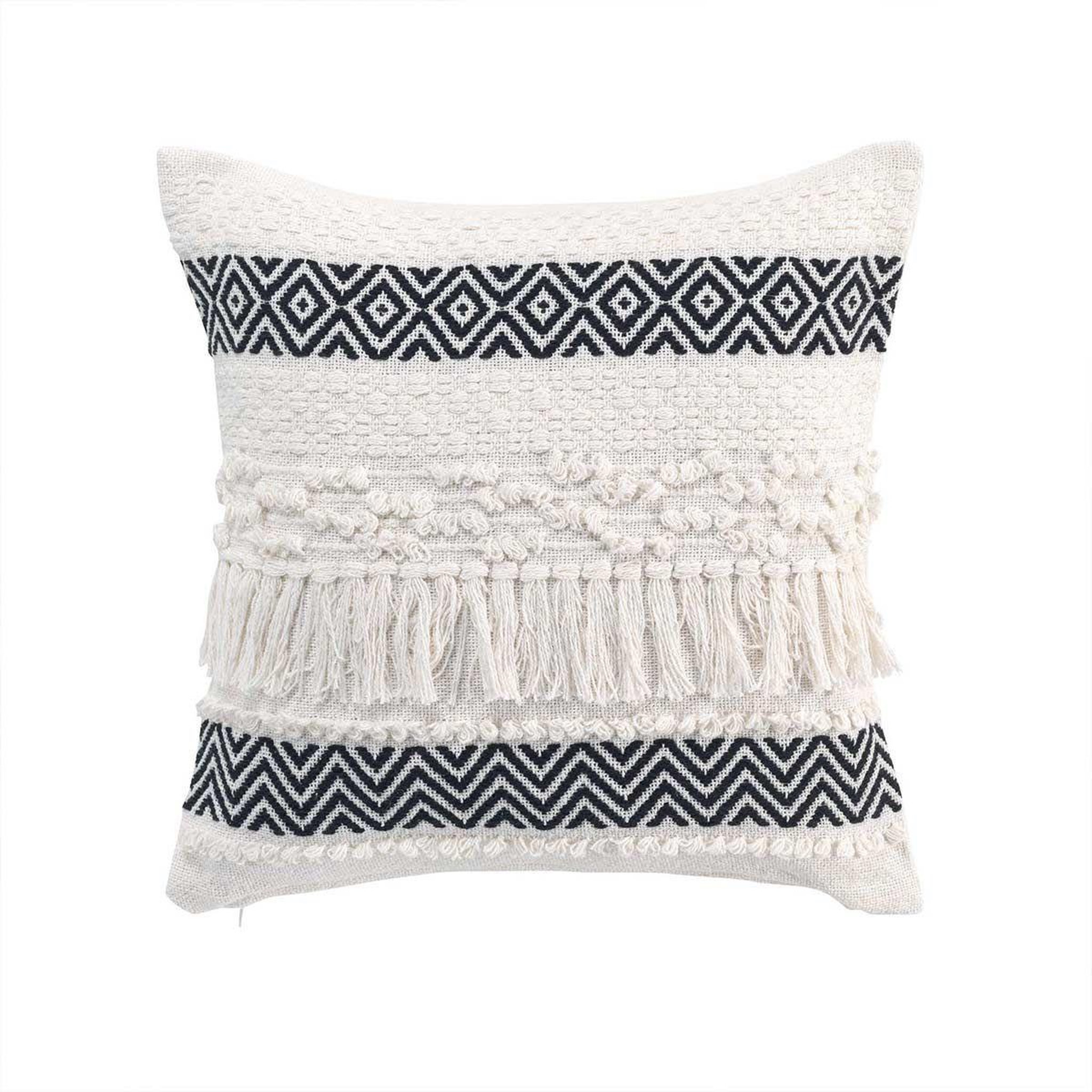 Voir la diapositive 2 : Douceur d'Intérieur Coussin déco à franges  zya  40x40cm noir