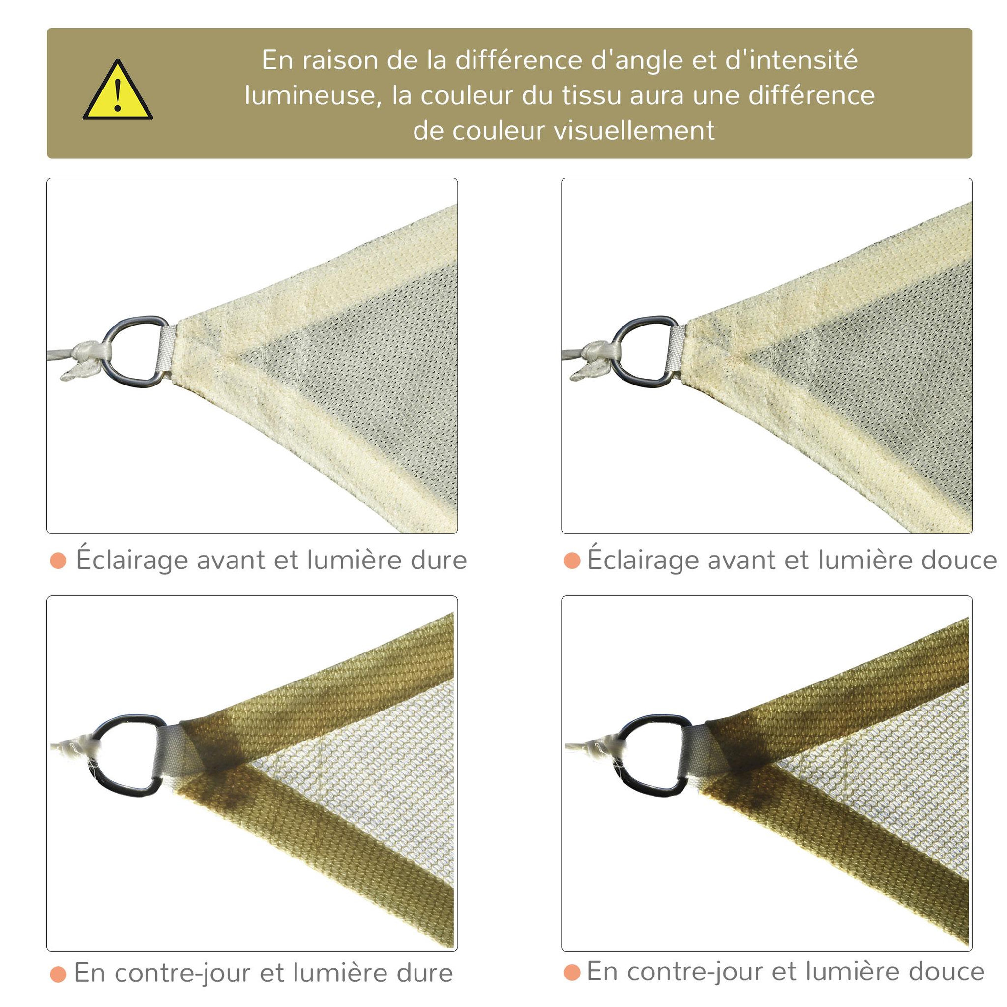 Voir la diapositive 5 : OUTSUNNY Voile d'ombrage carré 3 x 3 m polyéthylène haute densité résistant aux UV crème