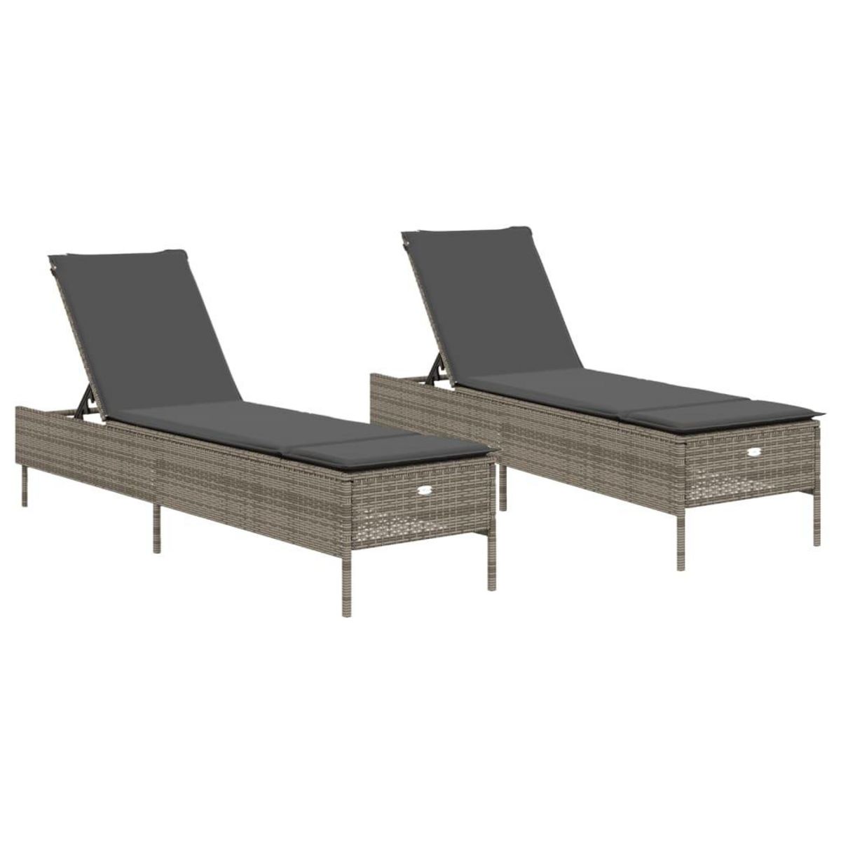 VIDAXL Chaises longues avec coussins lot de 2 gris resine tressee