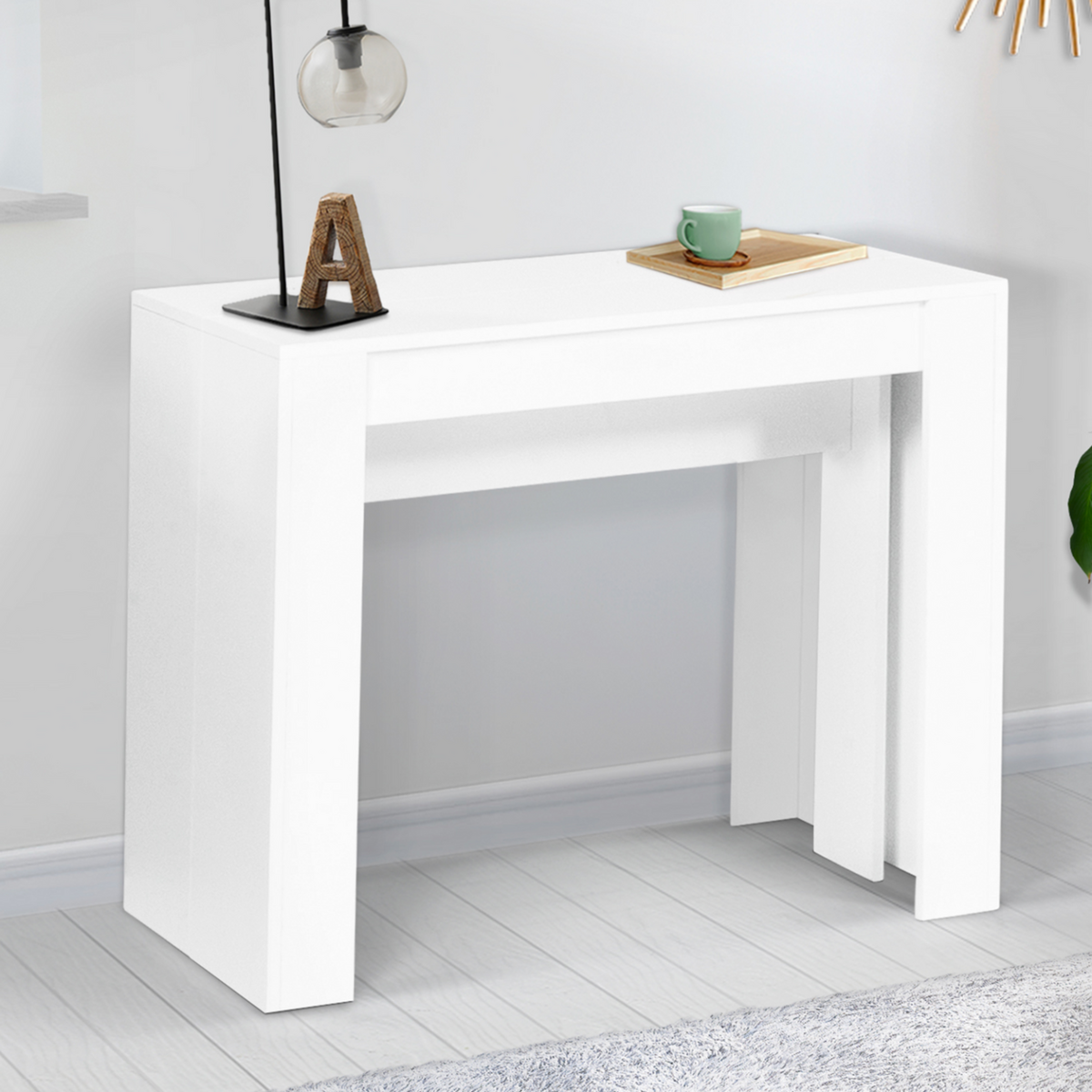 ID MARKET Table console extensible ORLANDO 10 personnes 235 cm bois blanc