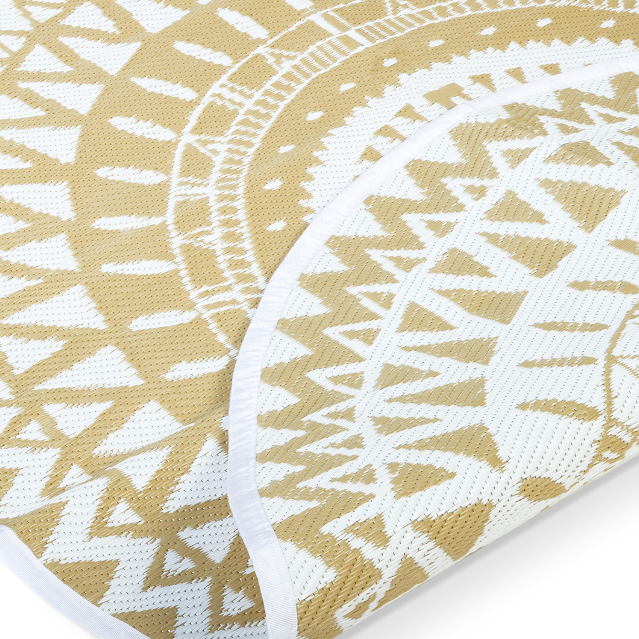 Voir la diapositive 3 : ID MARKET Tapis extérieur ROND naturel et blanc D.150 CM