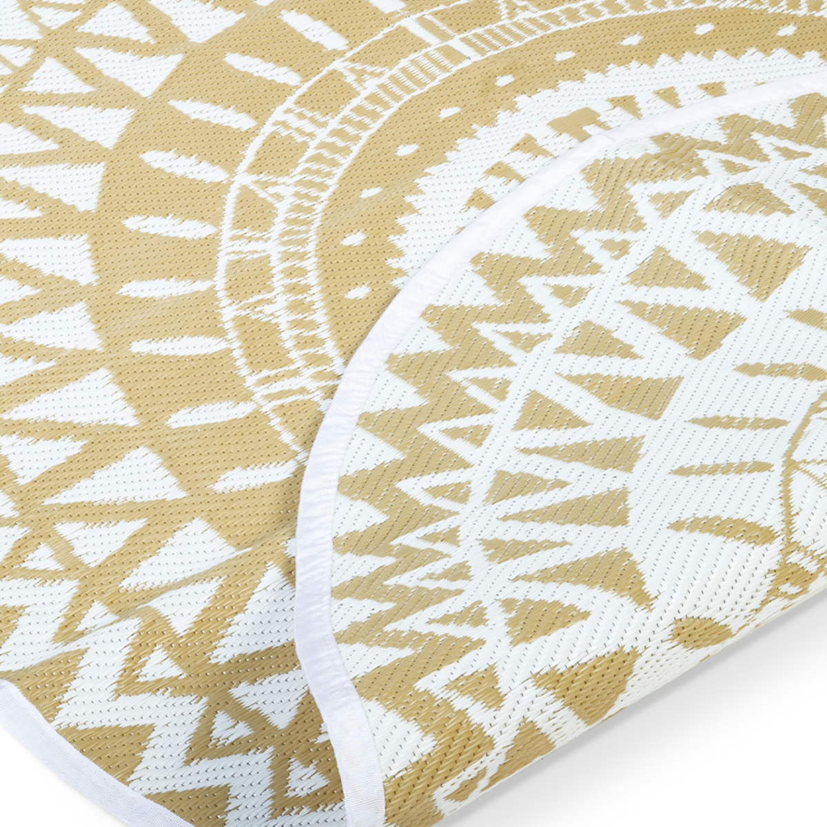 ID MARKET Tapis extérieur ROND naturel et blanc D.150 CM