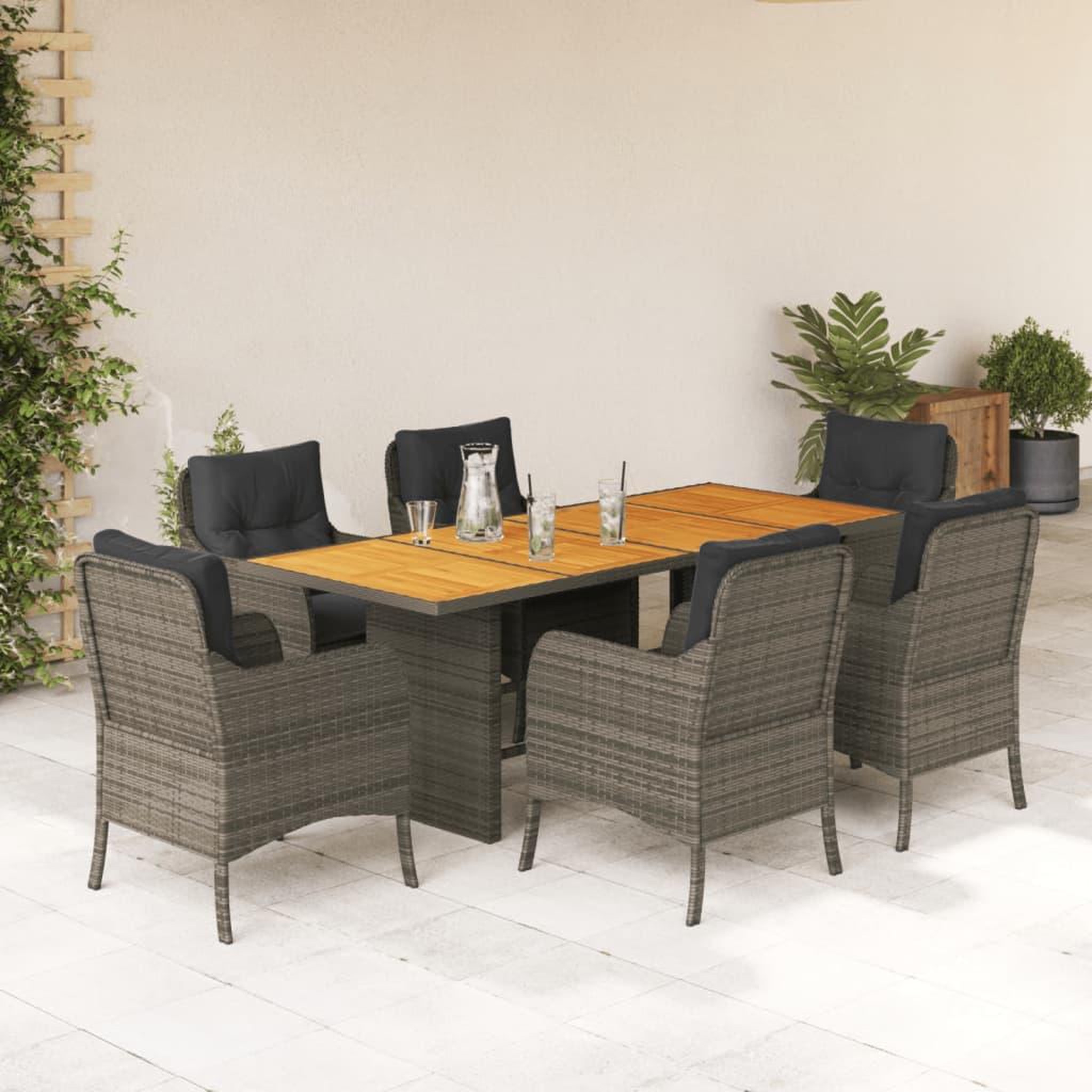 VIDAXL Ensemble a manger de jardin et coussins 7 pcs gris rotin