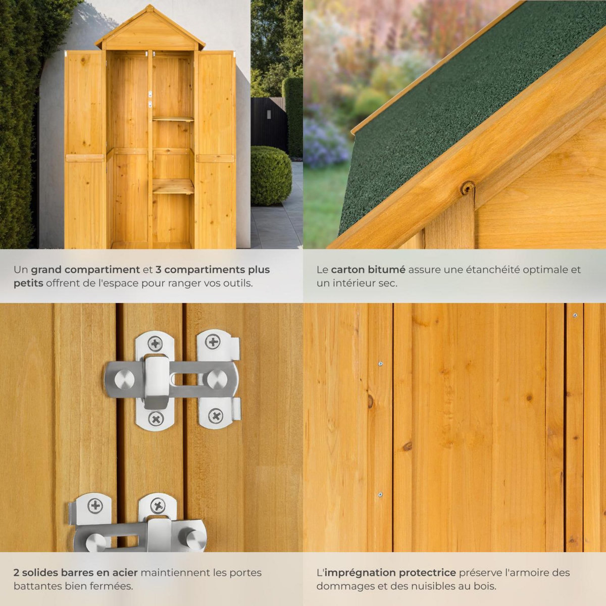 tectake Armoire de jardin avec toit à deux pans en bois de pin imprégné marron