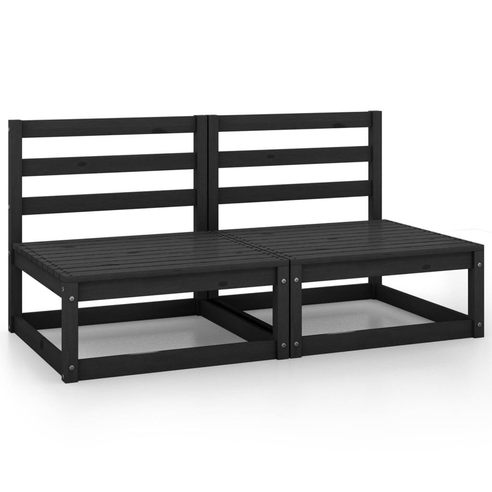 Voir la diapositive 2 : VIDAXL Canape a 2 places de jardin Noir Bois de pin solide