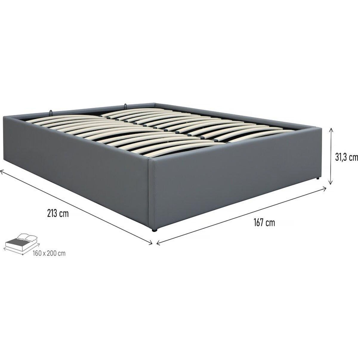 Habitat et Jardin Lit double en PVC avec coffre  Ava  - 160 x 200 cm - Gris
