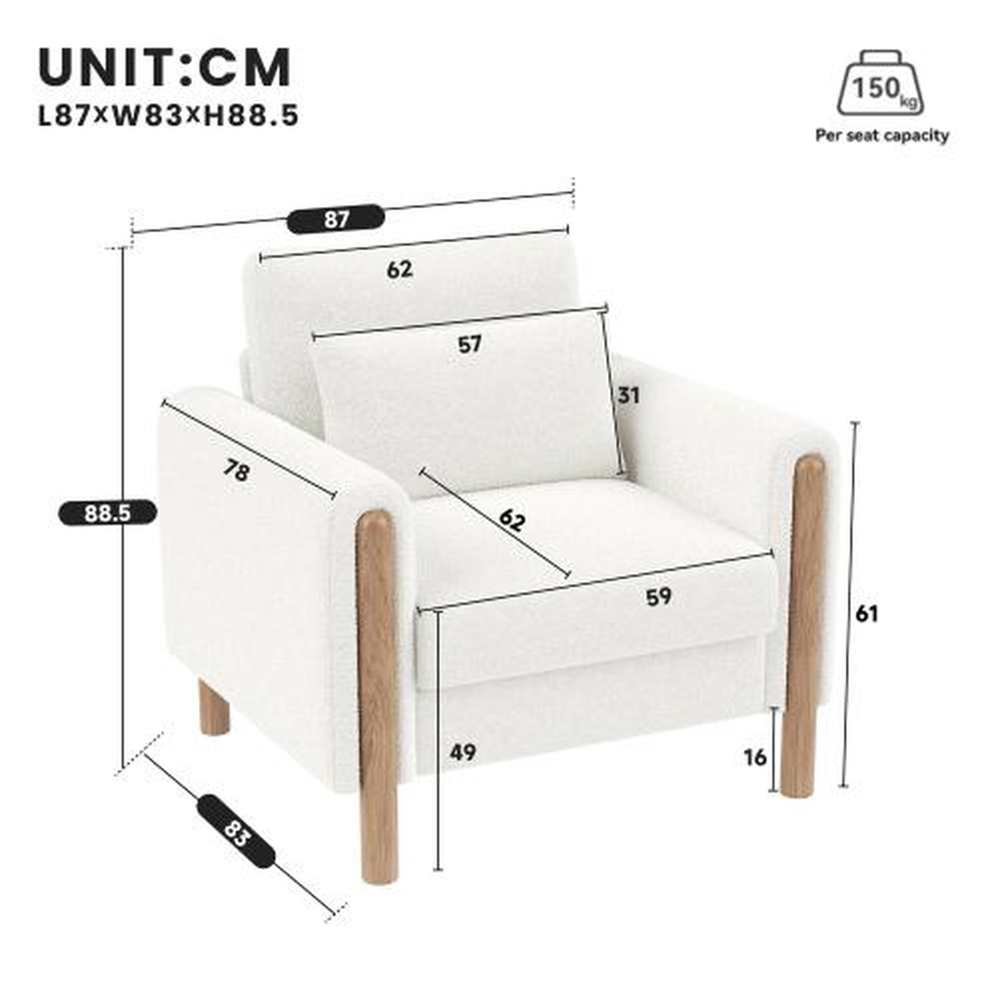 Voir la diapositive 3 : MERAX Fauteuil avec pieds bois