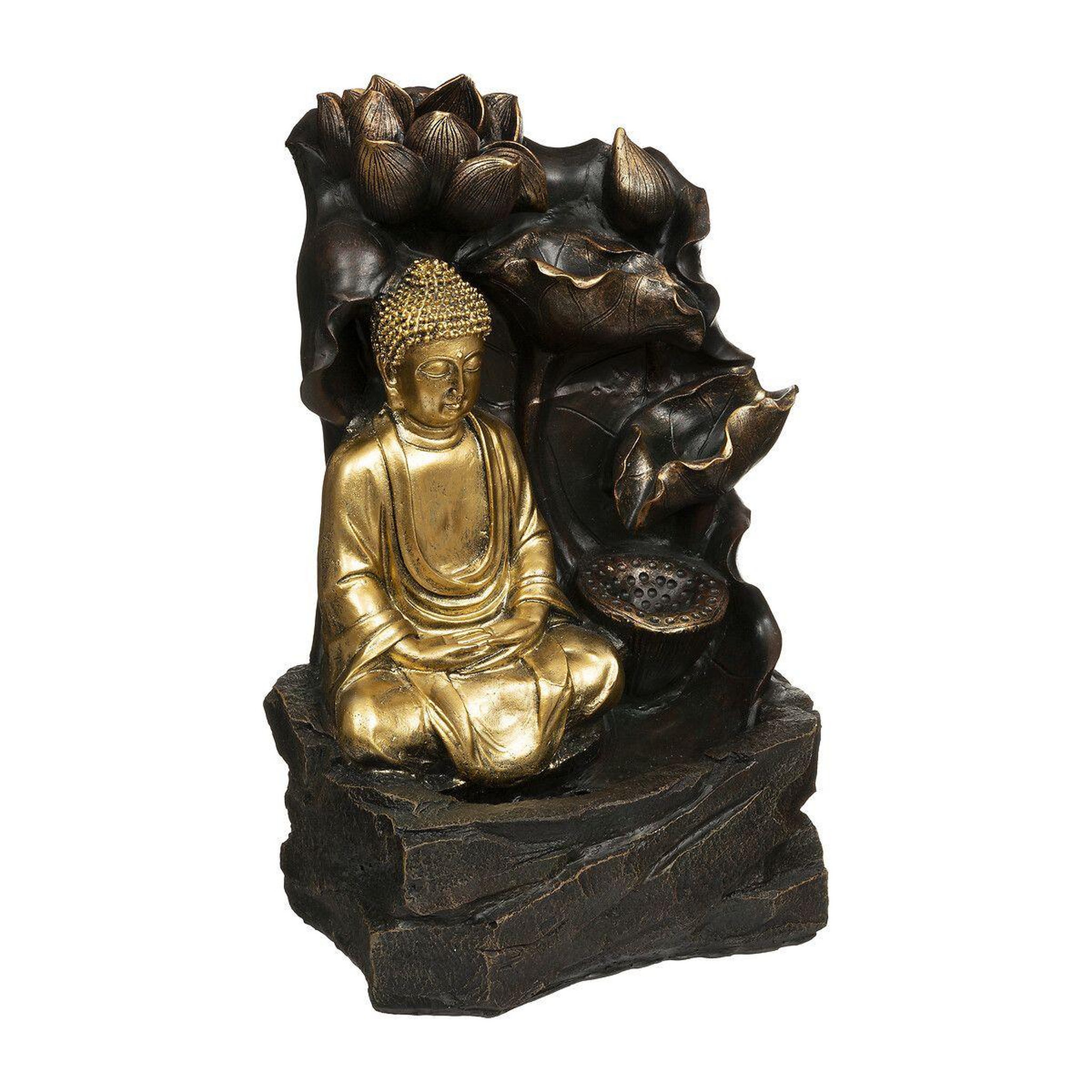 ATMOSPHERA Fontaine & bouddha déco  kalyani  39cm noir & or