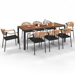 ID MARKET Salon de jardin MADEIRA table 190 cm et 8 chaises cordage et textilène noir et rotin clair