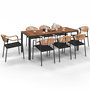 Voir la diapositive 1 : ID MARKET Salon de jardin MADEIRA table 190 cm et 8 chaises cordage et textilène noir et rotin clair