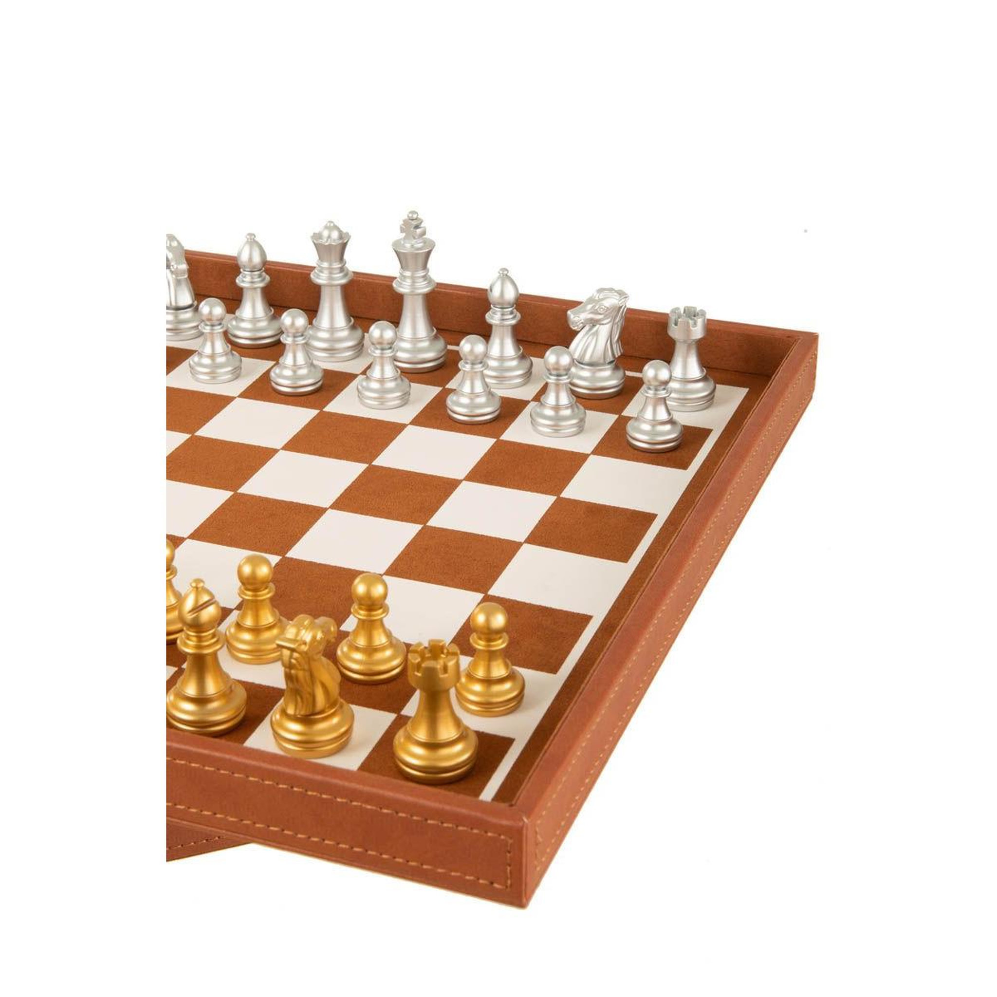 Voir la diapositive 5 : J-LINE Boîte jeux de cartes & échiquier  ezra  35cm cognac
