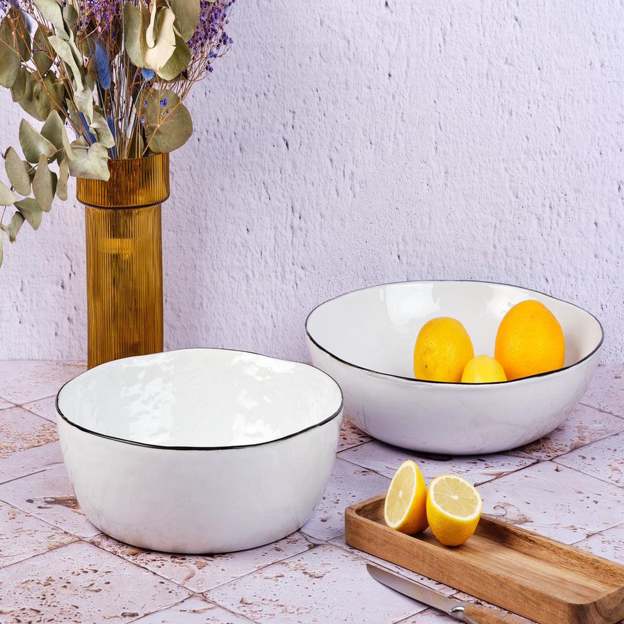 Voir la diapositive 2 : BJORN Corbeille à fruit pure ø29cm et ø33,5cm - 2 pièces - blanc neige