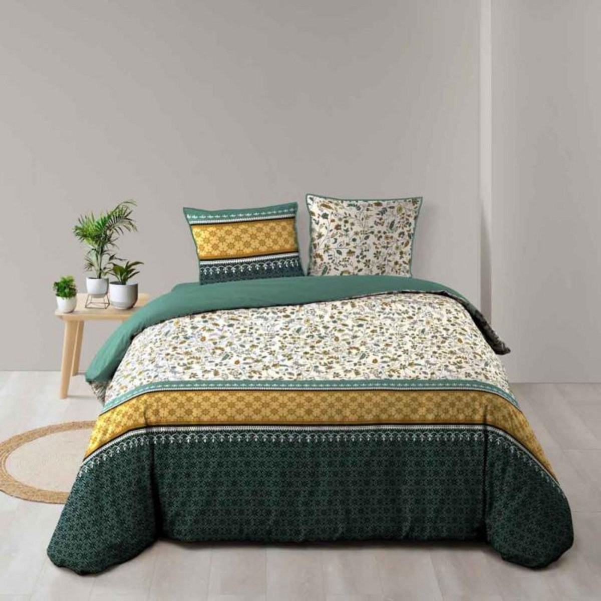 Paris Prix Parure de Lit 3 Pièces  Fleurine  260x240cm Vert