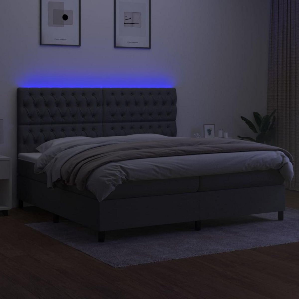 VIDAXL Sommier a lattes de lit et matelas et LED Gris fonce 200x200 cm
