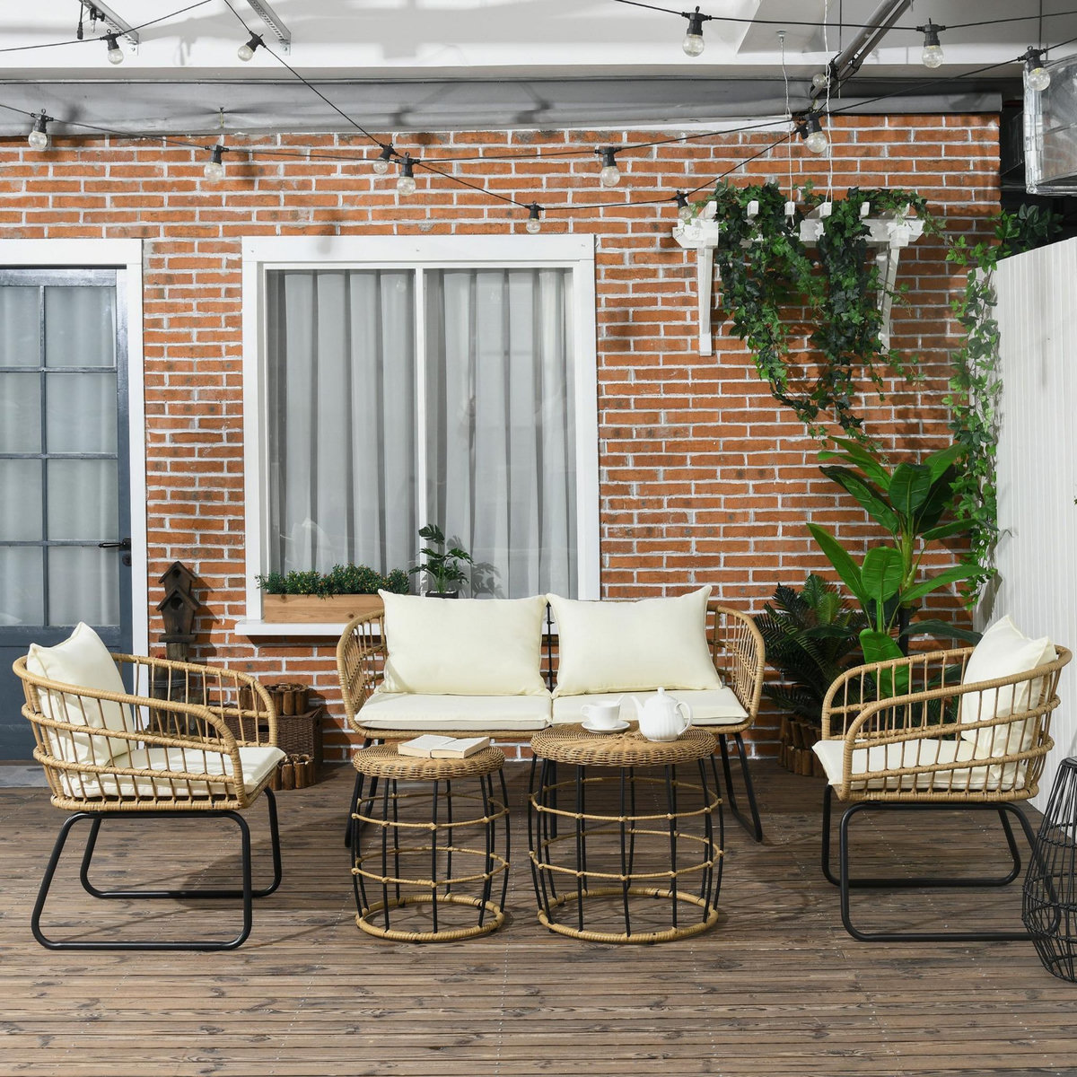 OUTSUNNY Ensemble salon de jardin 4 places 5 pièces avec coussins style bohème chic