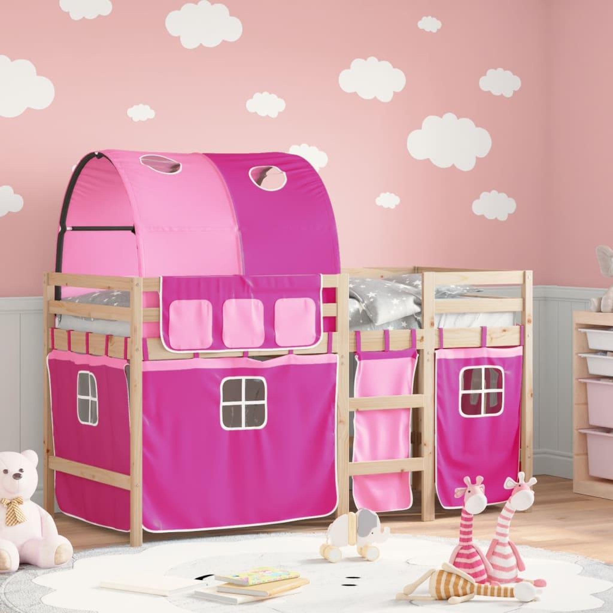 VIDAXL Lit mezzanine enfants avec tunnel sans matelas rose 90x200 cm