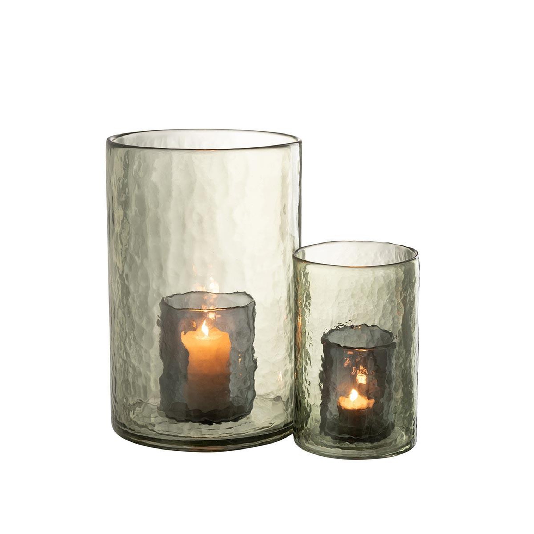 Voir la diapositive 5 : J-LINE Photophore Double en Verre  Hurricane  30cm Vert