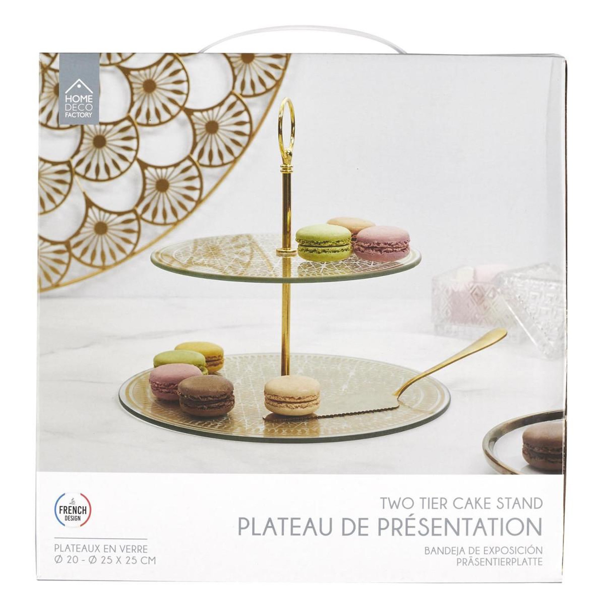 Voir la diapositive 3 : The Home Deco Factory Plateau de Présentation 2 Niveaux  Verre  25cm Doré