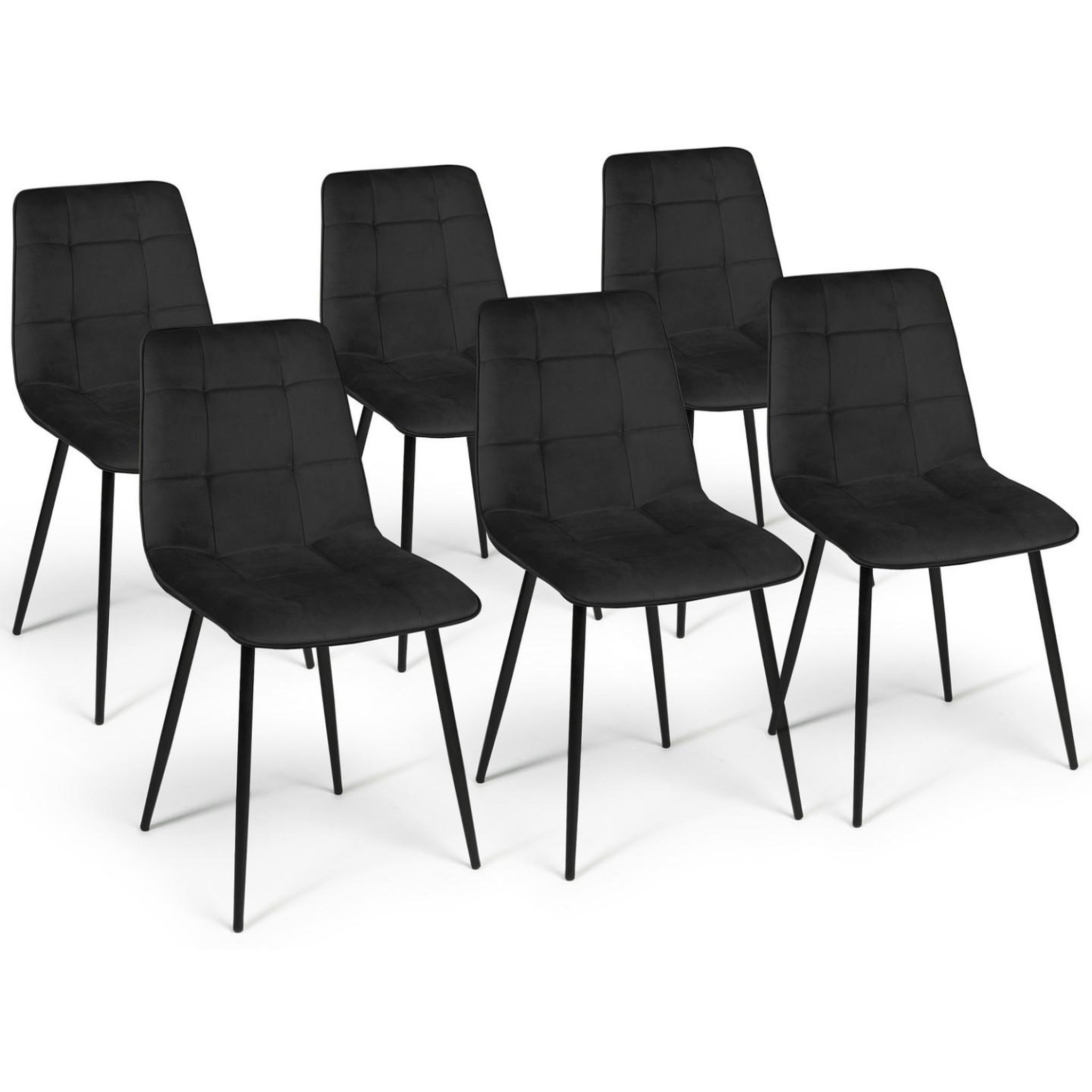 Voir la diapositive 4 : ID MARKET Ensemble table à manger extensible ronde dona noire plateau façon hêtre 110 - 150 cm et 6 chaises mila velours noir