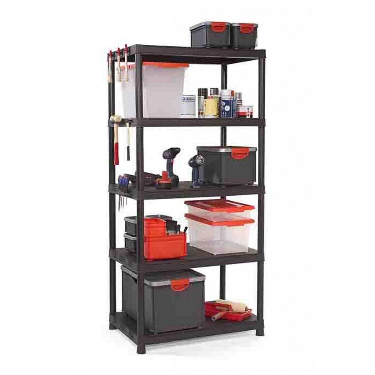 CENTRALE BRICO Etagère résine KIS, 5 tablettes, noir l90xH187xP60 cm