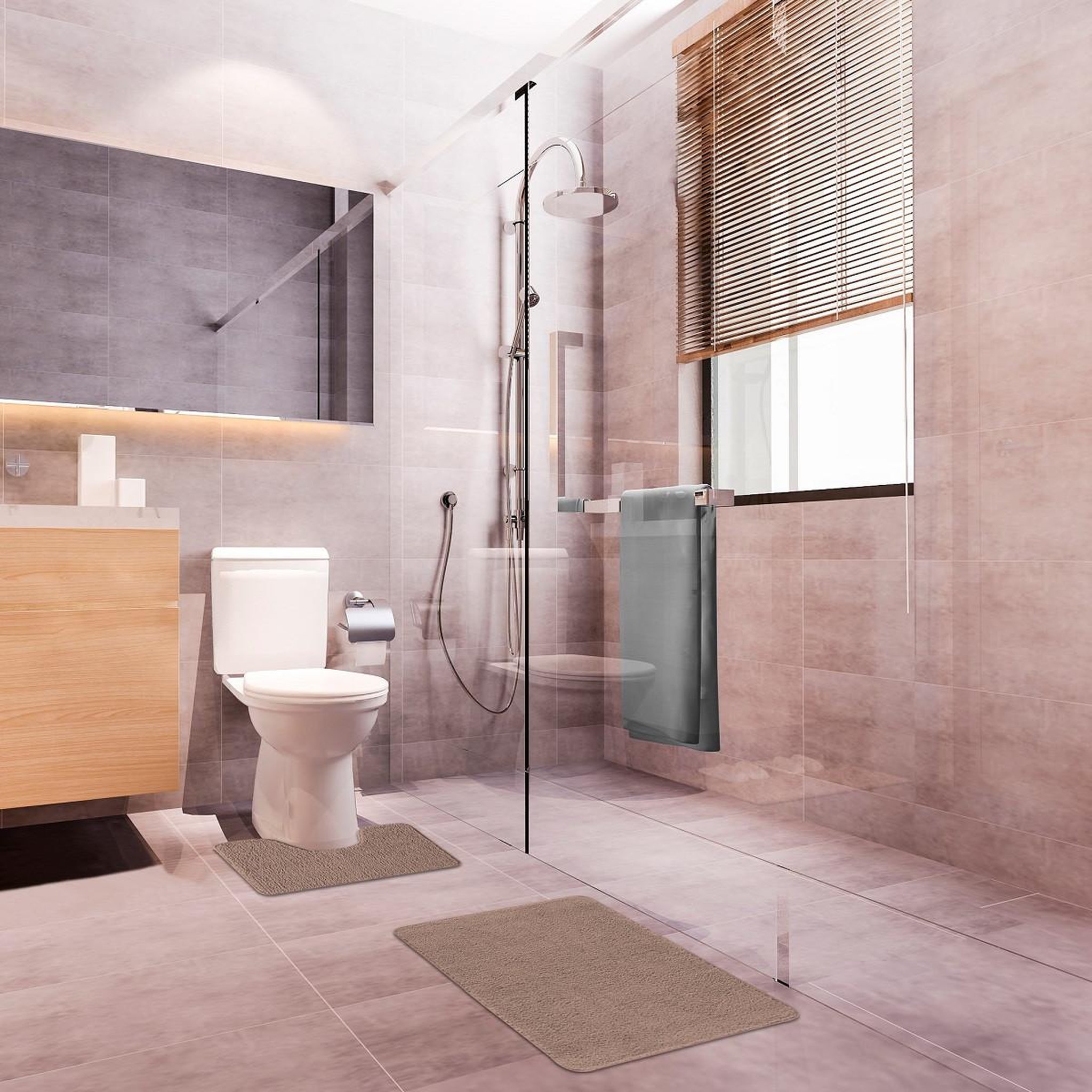 Voir la diapositive 2 : GUY LEVASSEUR Lot de 2 tapis de bain polyester 50x80cm + 50x40cm 50x80cm