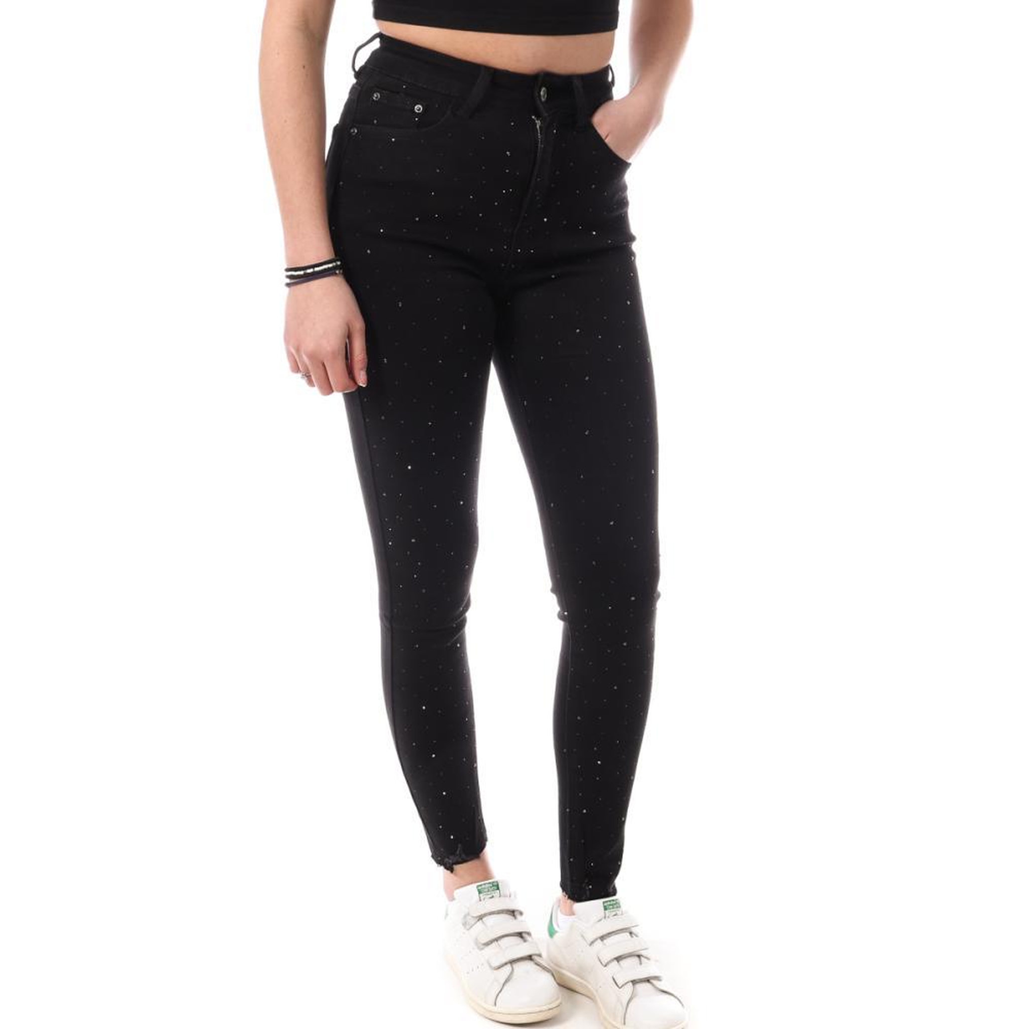 MONDAY PREMIUM Jean Slim à Strass  Femme Monday Premium Strass. Coloris disponibles : Noir