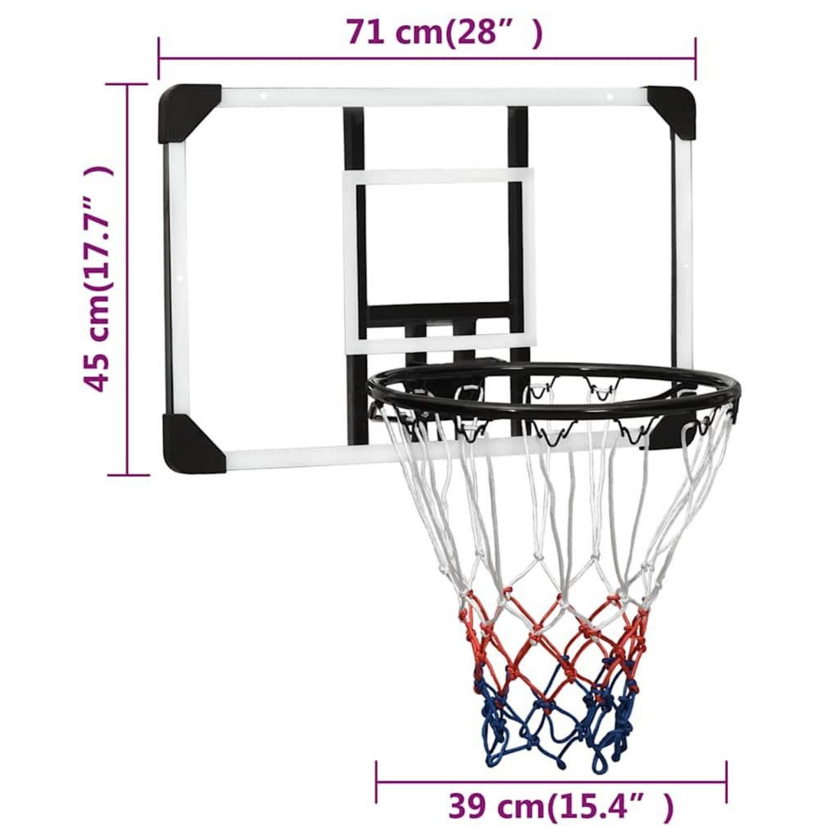 VIDAXL Panneau de basket-ball Transparent 71x45x2,5 cm Polycarbonate