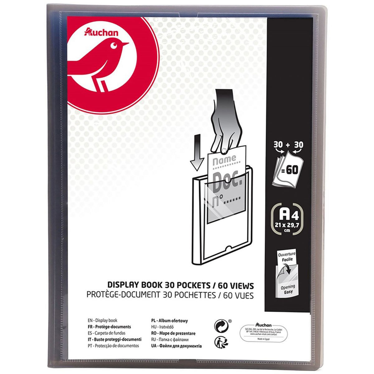 AUCHAN Porte vues A4 souple personnalisable 60 vues noir