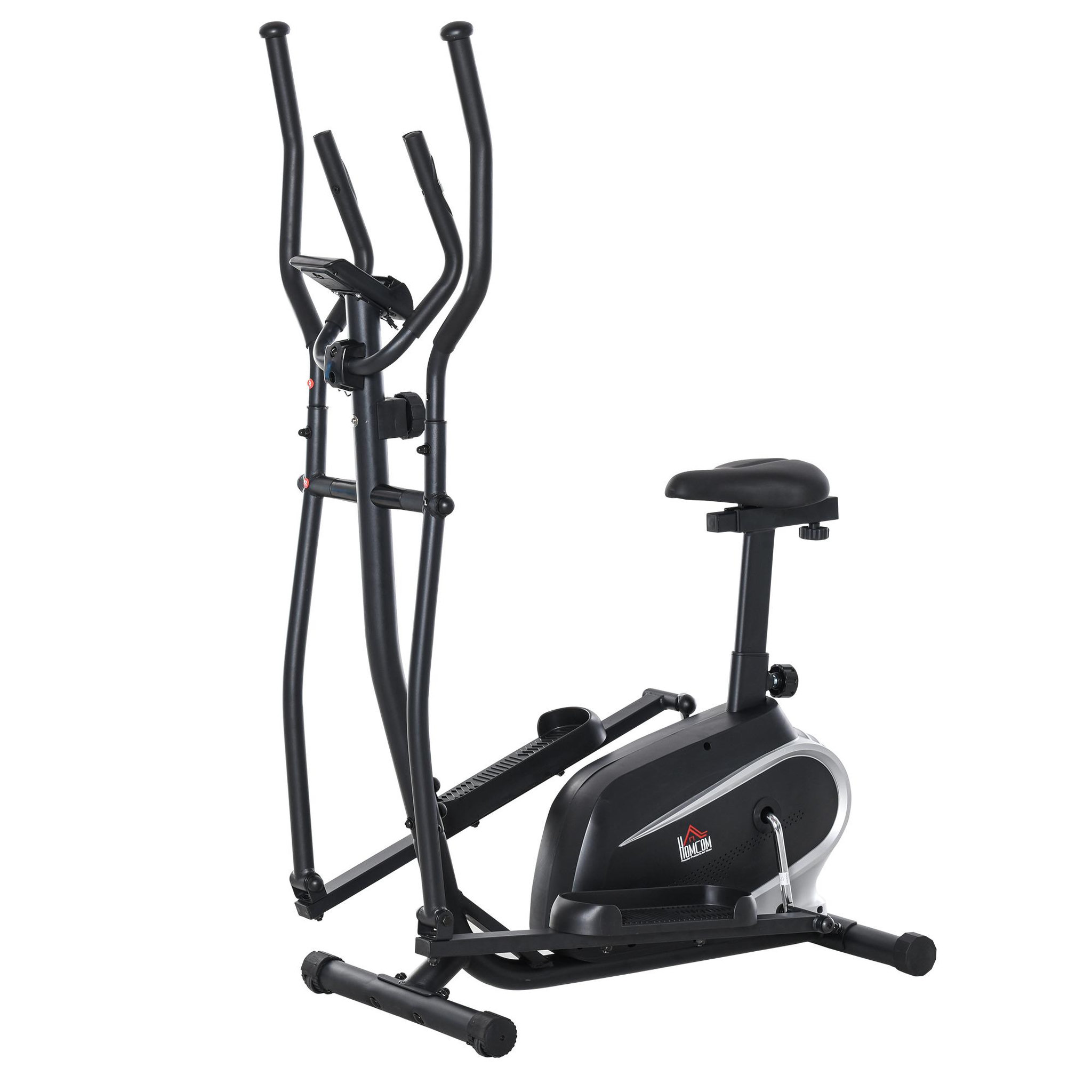 Voir la diapositive 1 : HOMCOM Vélo elliptique vertical vélo d'appartement 2 en 1 écran LCD multifonction hauteur & résistance réglable acier noir