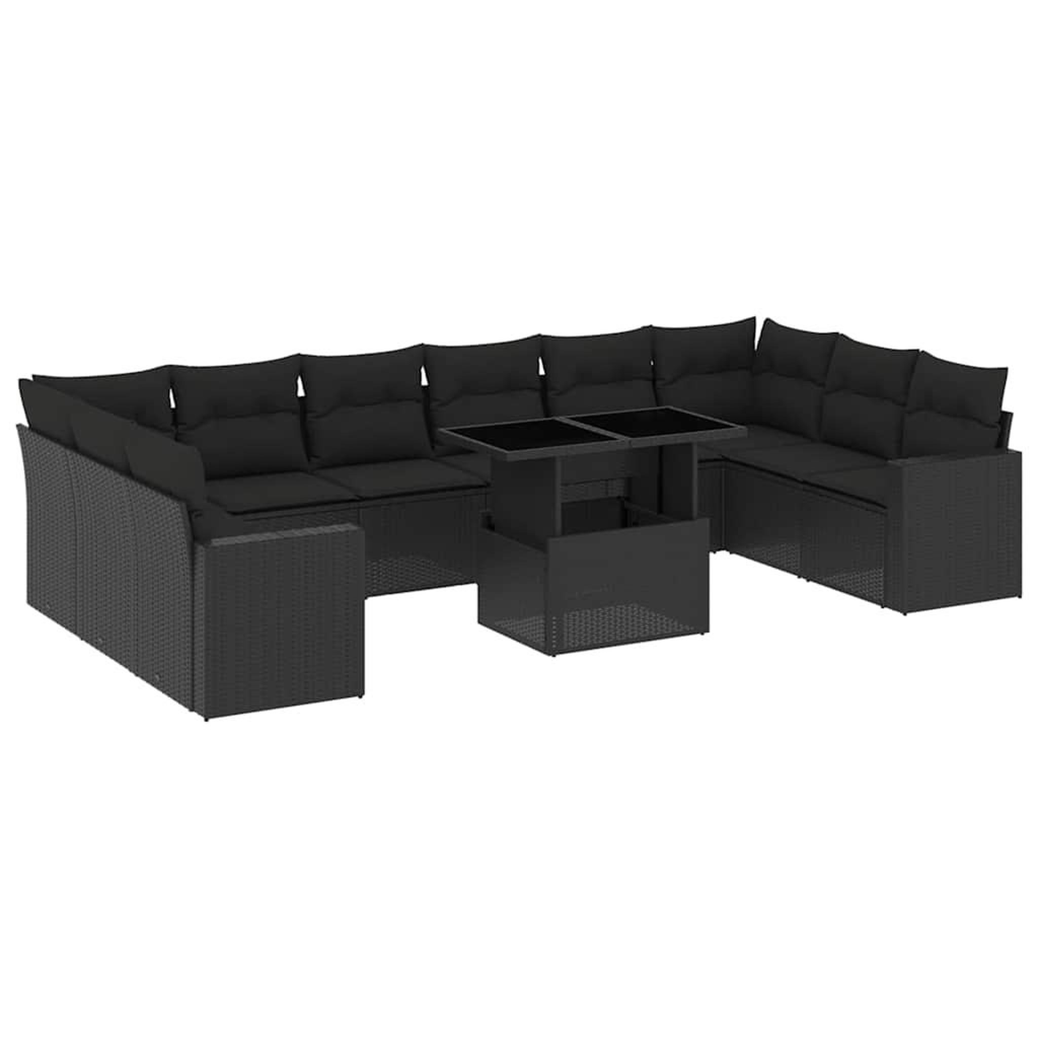 Voir la diapositive 2 : VIDAXL Salon de jardin 11 pcs avec coussins noir resine tressee