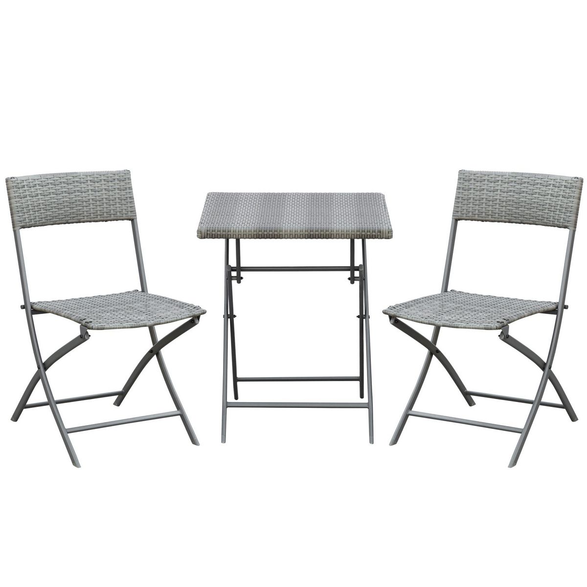 OUTSUNNY Ensemble meubles de jardin design table carré et chaises pliables résine tressée imitation rotin gris