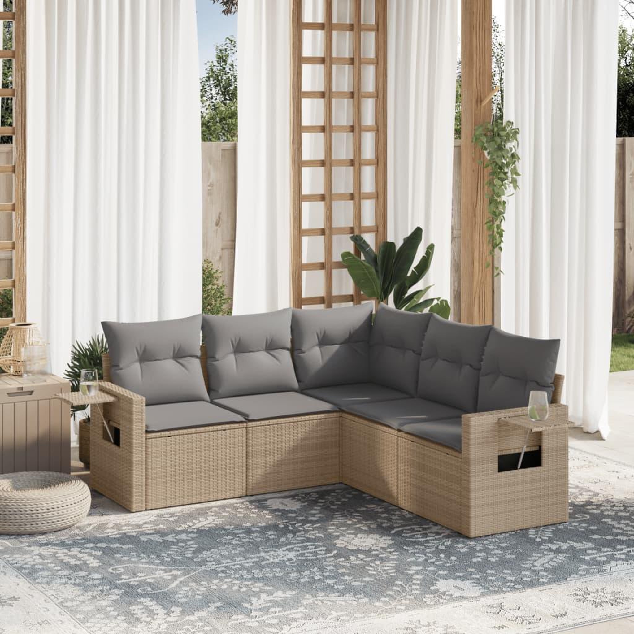 VIDAXL Salon de jardin avec coussins 5 pcs beige resine tressee