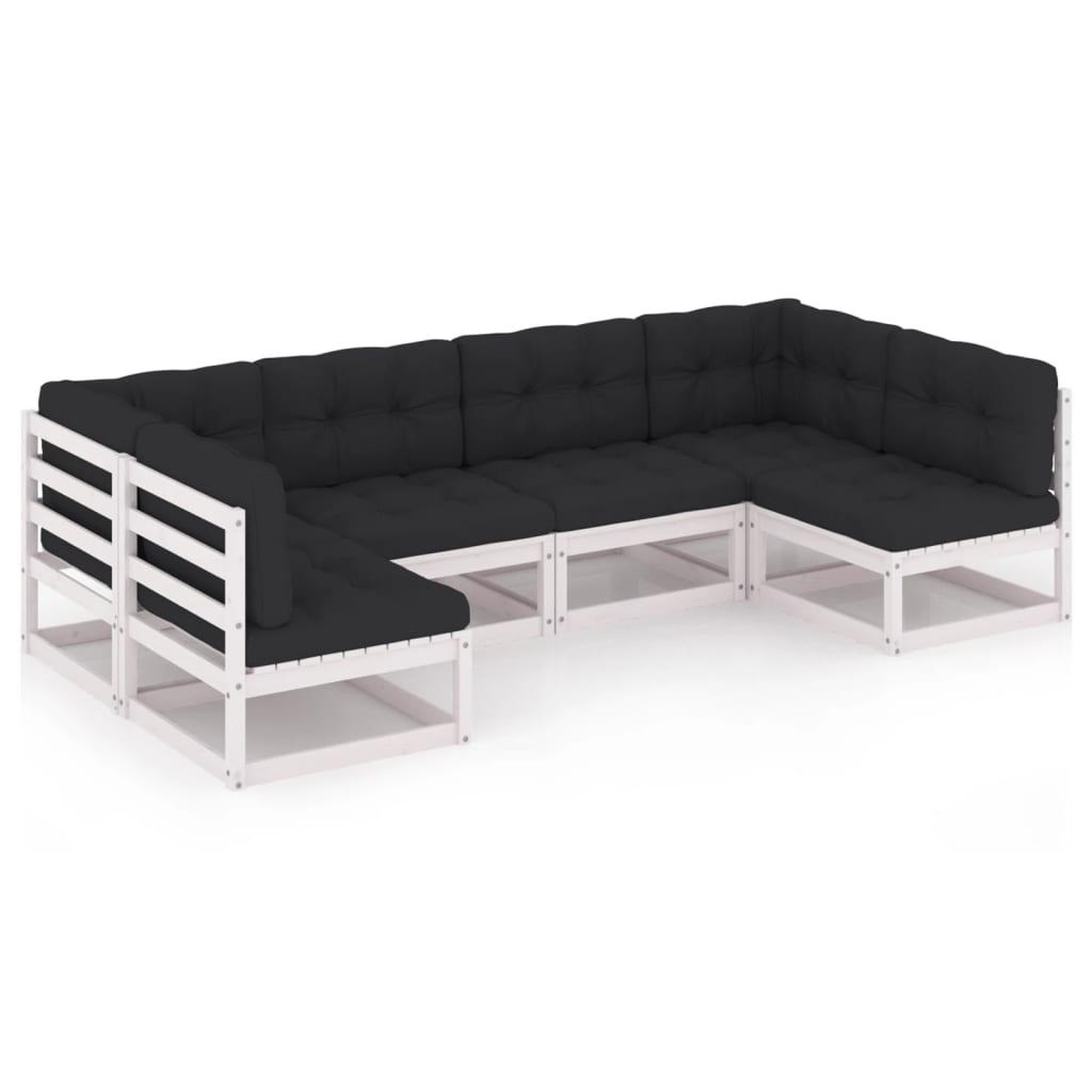 Voir la diapositive 2 : VIDAXL Salon de jardin avec coussins 6 pcs blanc bois de pin massif