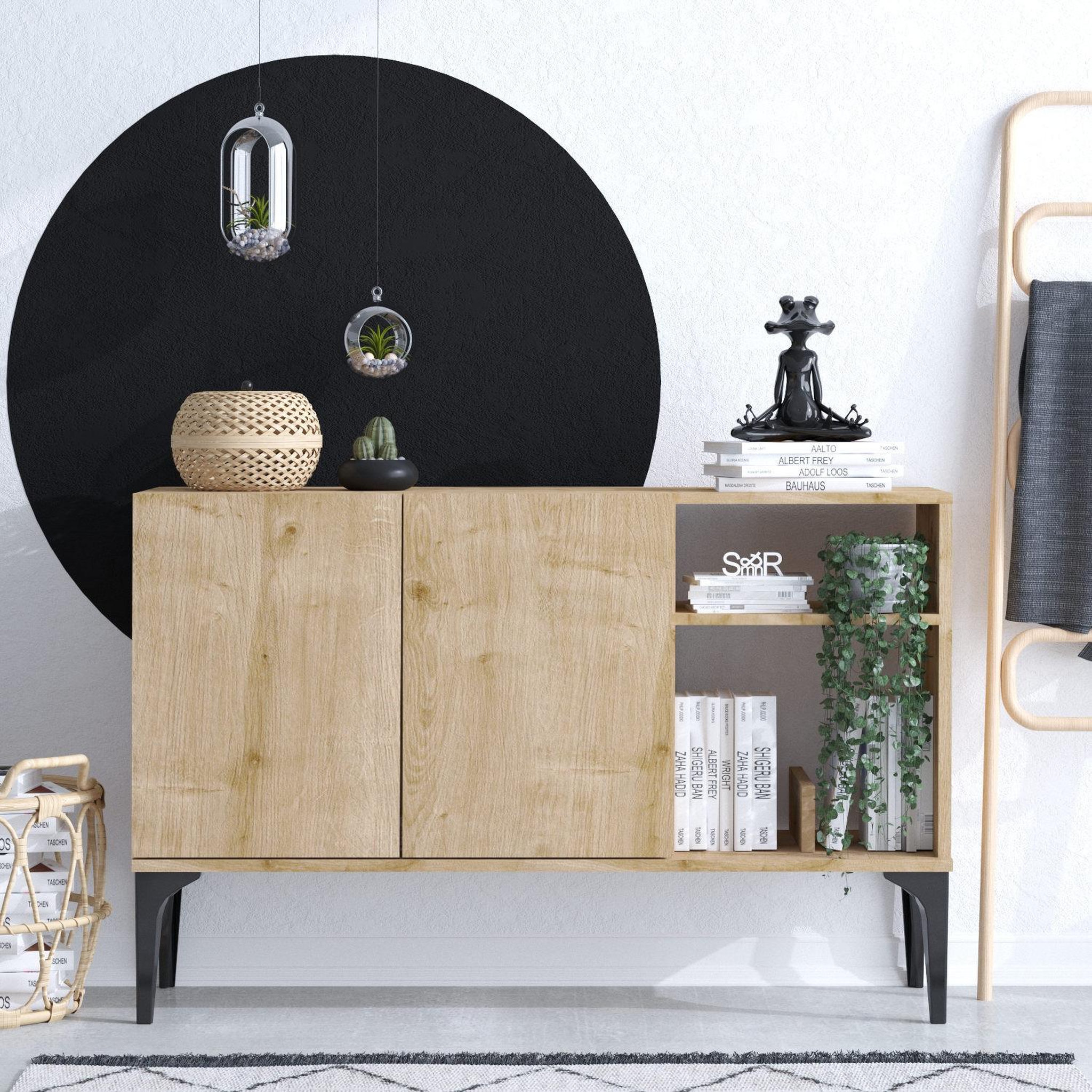 Voir la diapositive 2 : Habitat et Jardin Buffet en bois  oscar  - 120 x 40 x 80 cm - chêne saphir noir