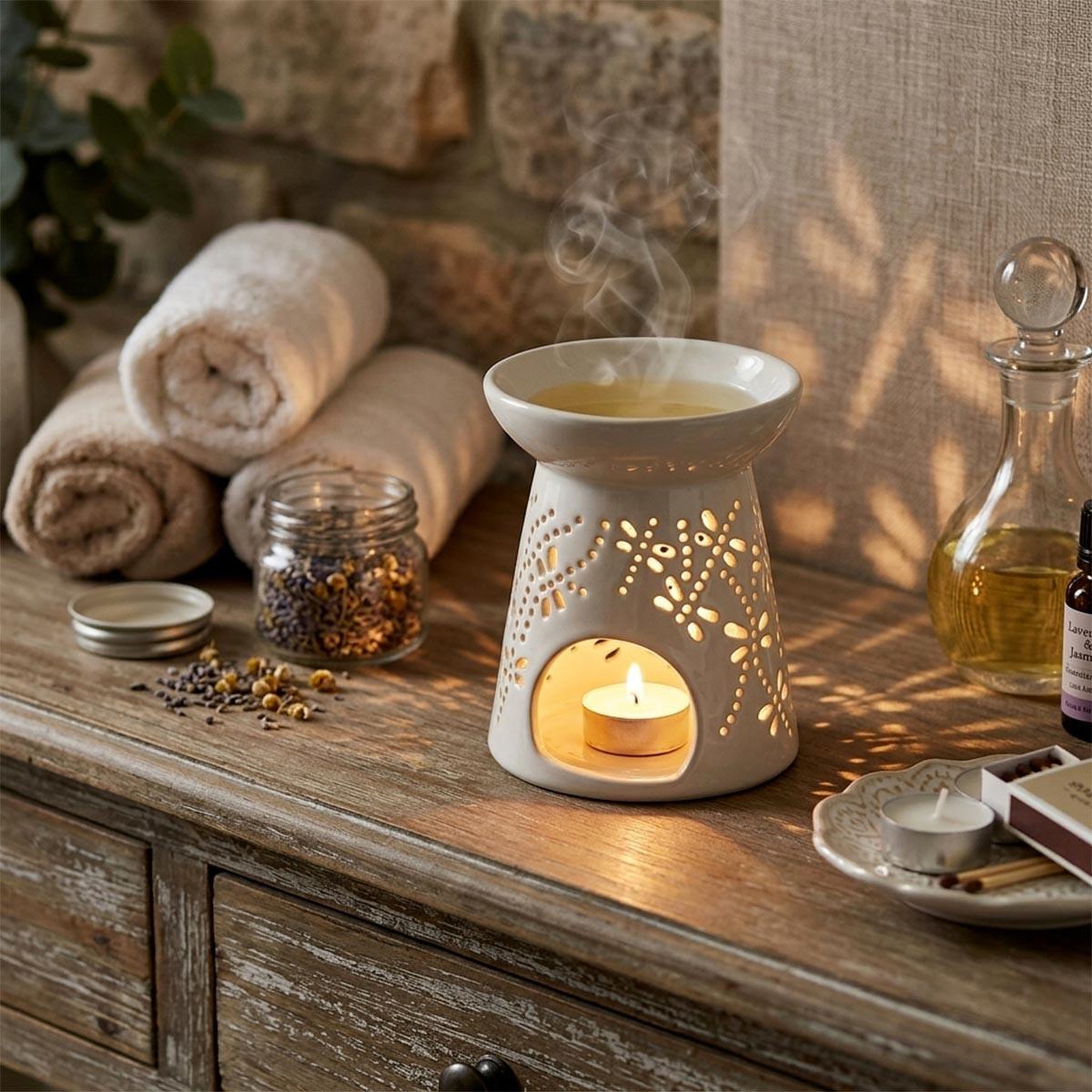 Voir la diapositive 2 : HOMEA Brûle parfum en céramique  libellules  9cm blanc