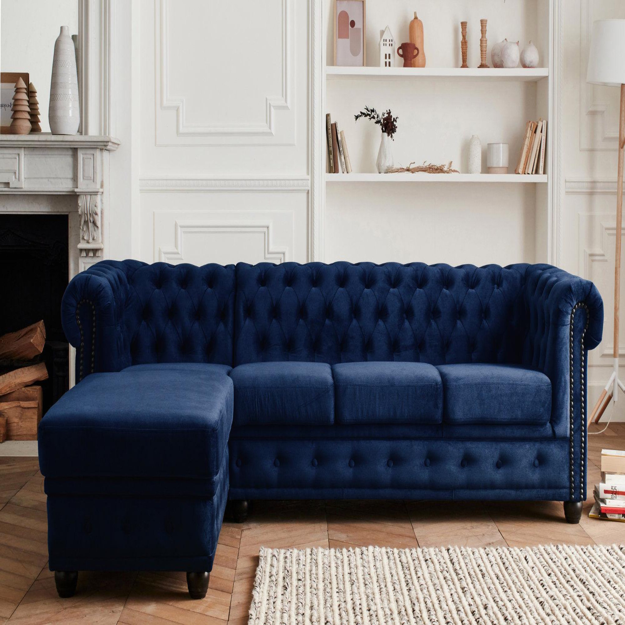 Voir la diapositive 2 : LISA DESIGN William - canapé chesterfield d'angle gauche - 4 places - en velours