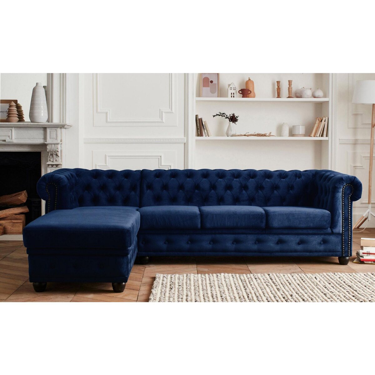 LISA DESIGN William - canapé chesterfield d'angle gauche - 4 places - en velours