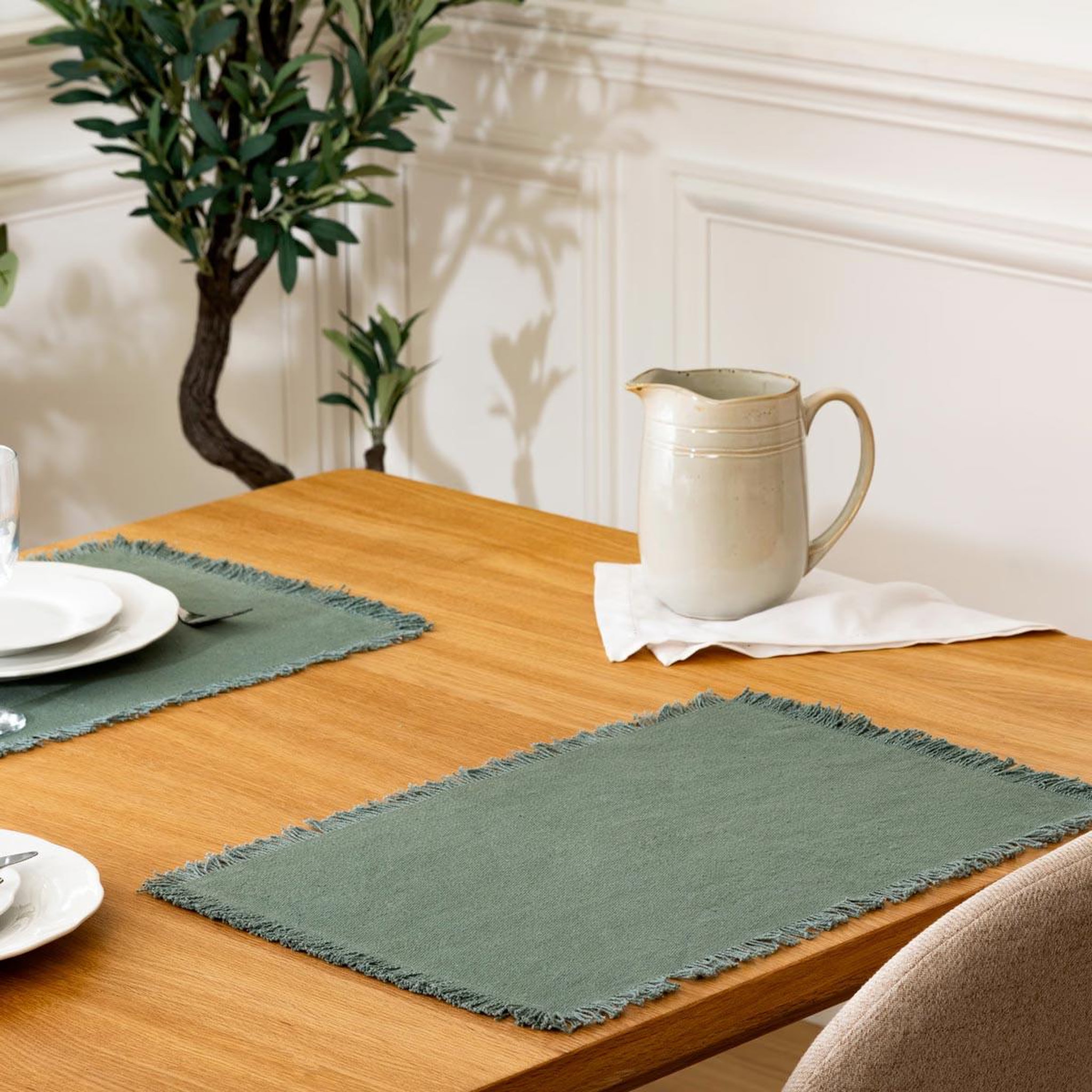 Voir la diapositive 4 : SECRET DE GOURMET Set de table déco  maha  30x45cm vert céladon