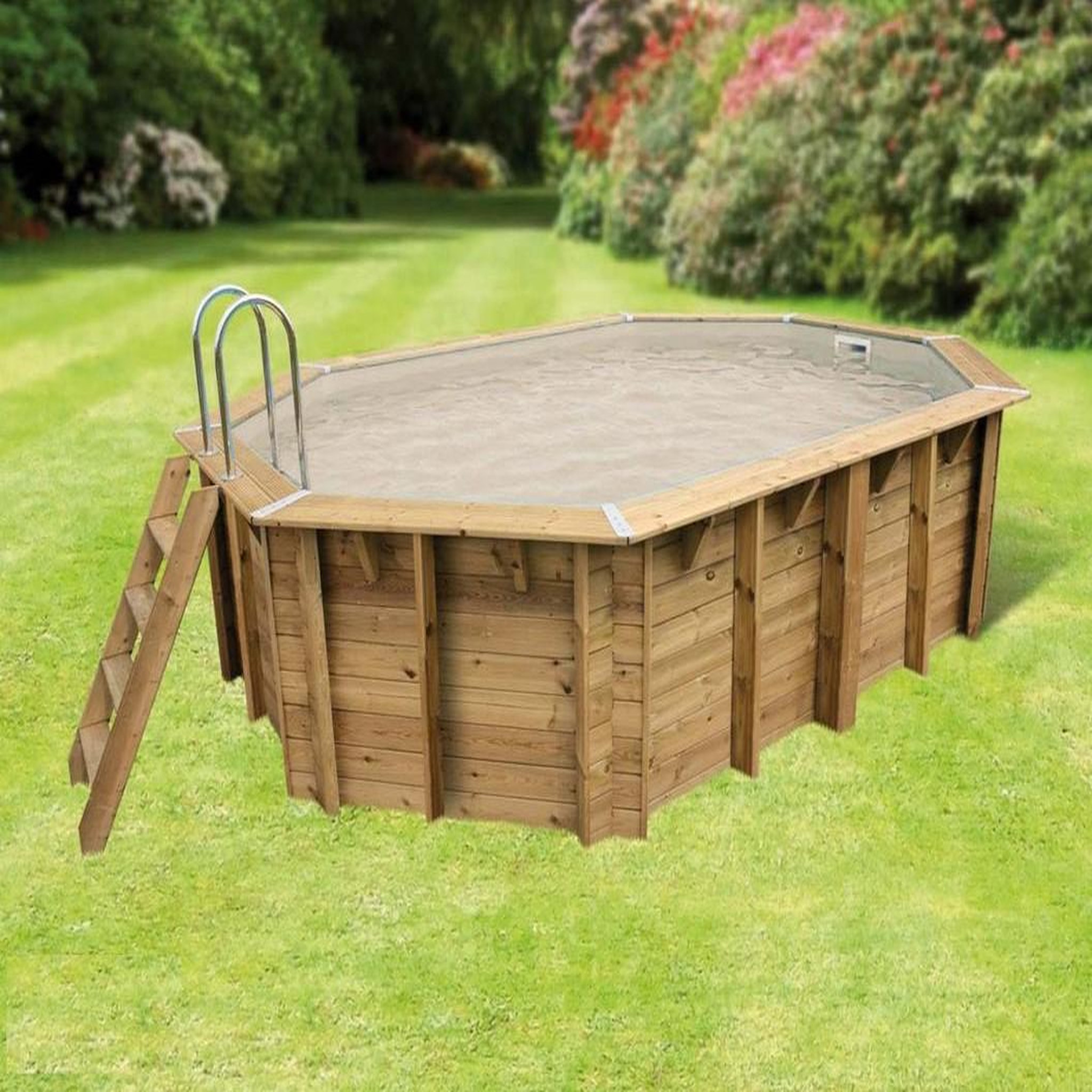 Voir la diapositive 1 : Piscine bois Océa  355x550 - H120cm - Liner Beige Bâche à bulles bordée - 355x550 cm