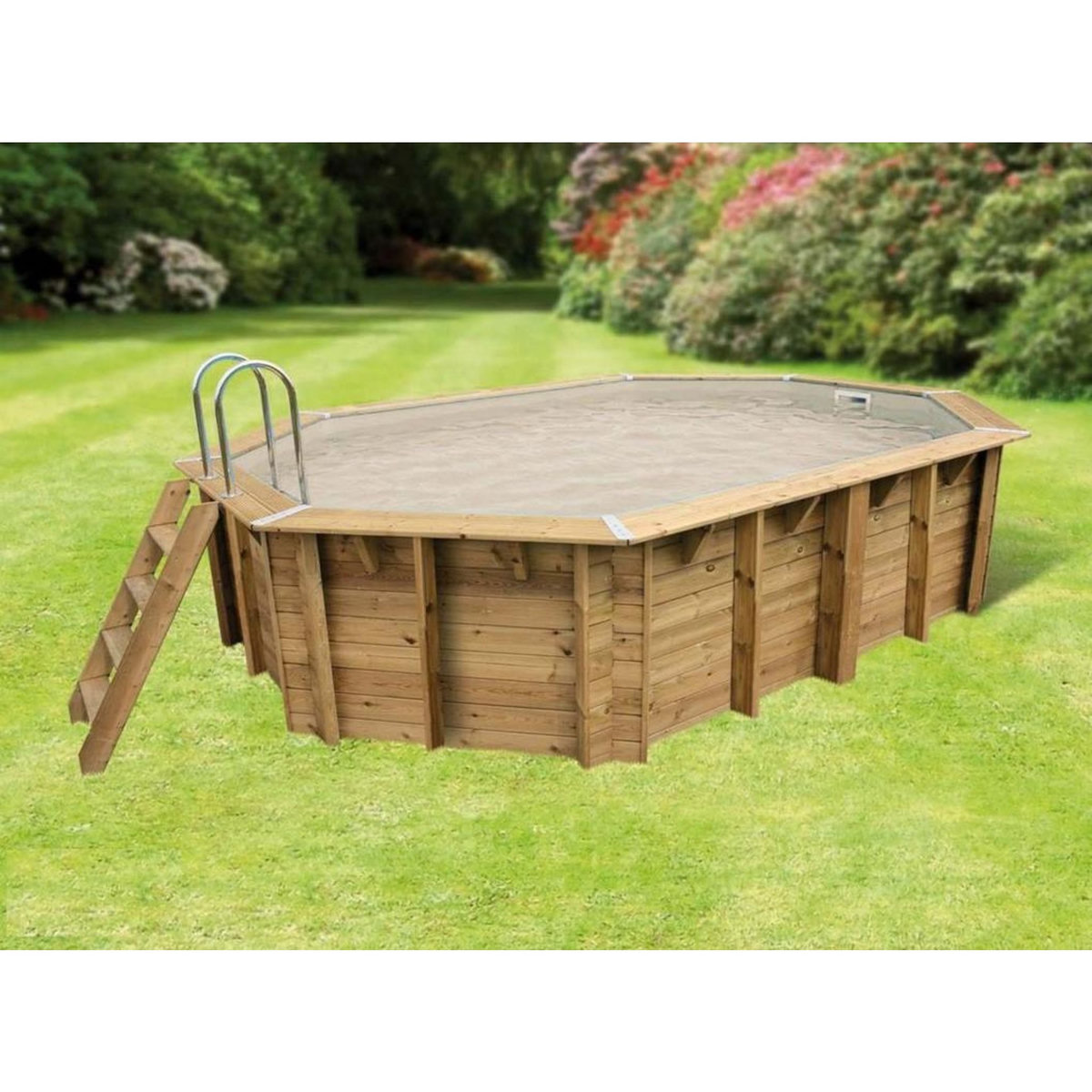 Piscine bois Océa  355x550 - H120cm - Liner Beige Bâche à bulles bordée - 355x550 cm