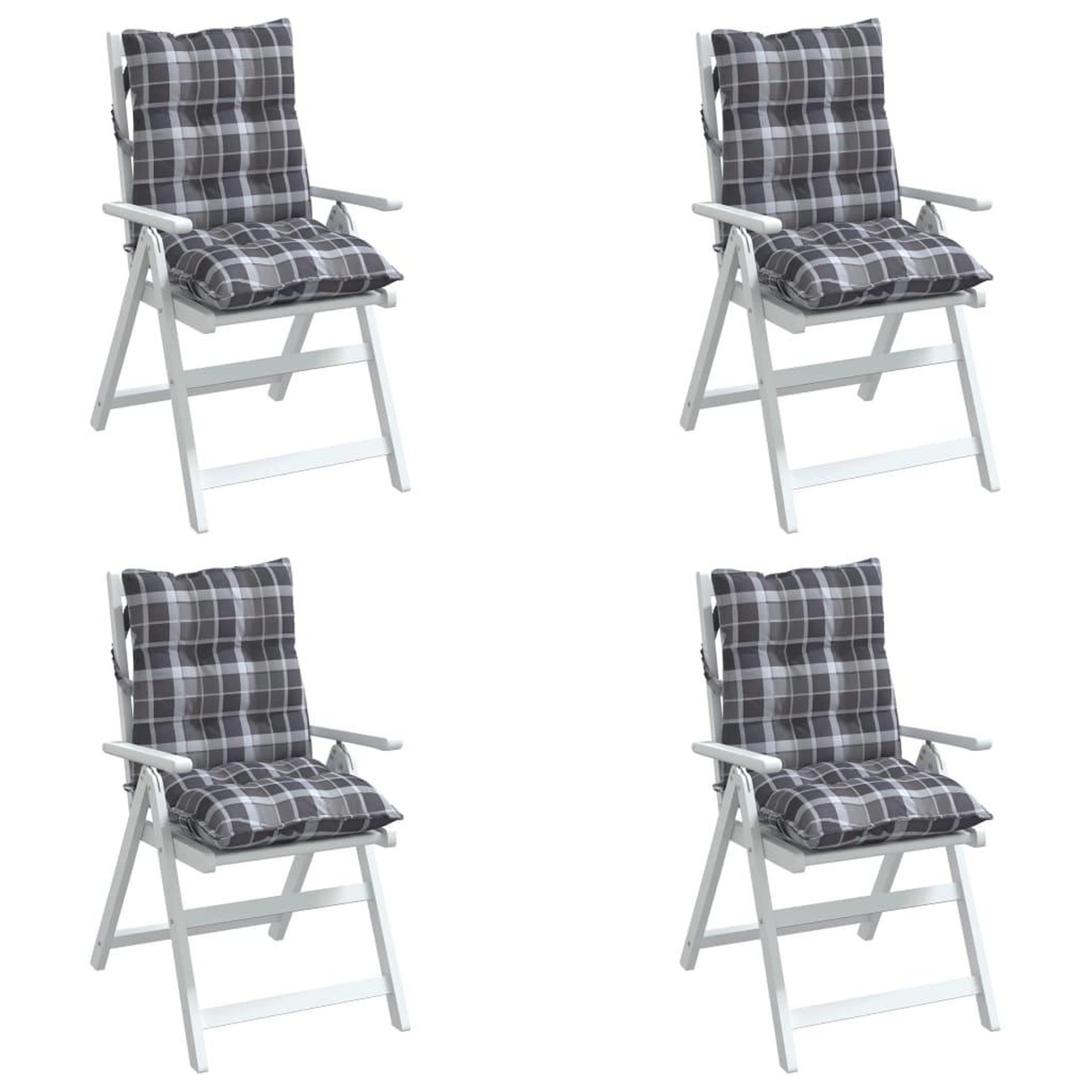 Voir la diapositive 4 : VIDAXL Coussins de chaise a dossier bas lot de 4 motif a carreaux gris