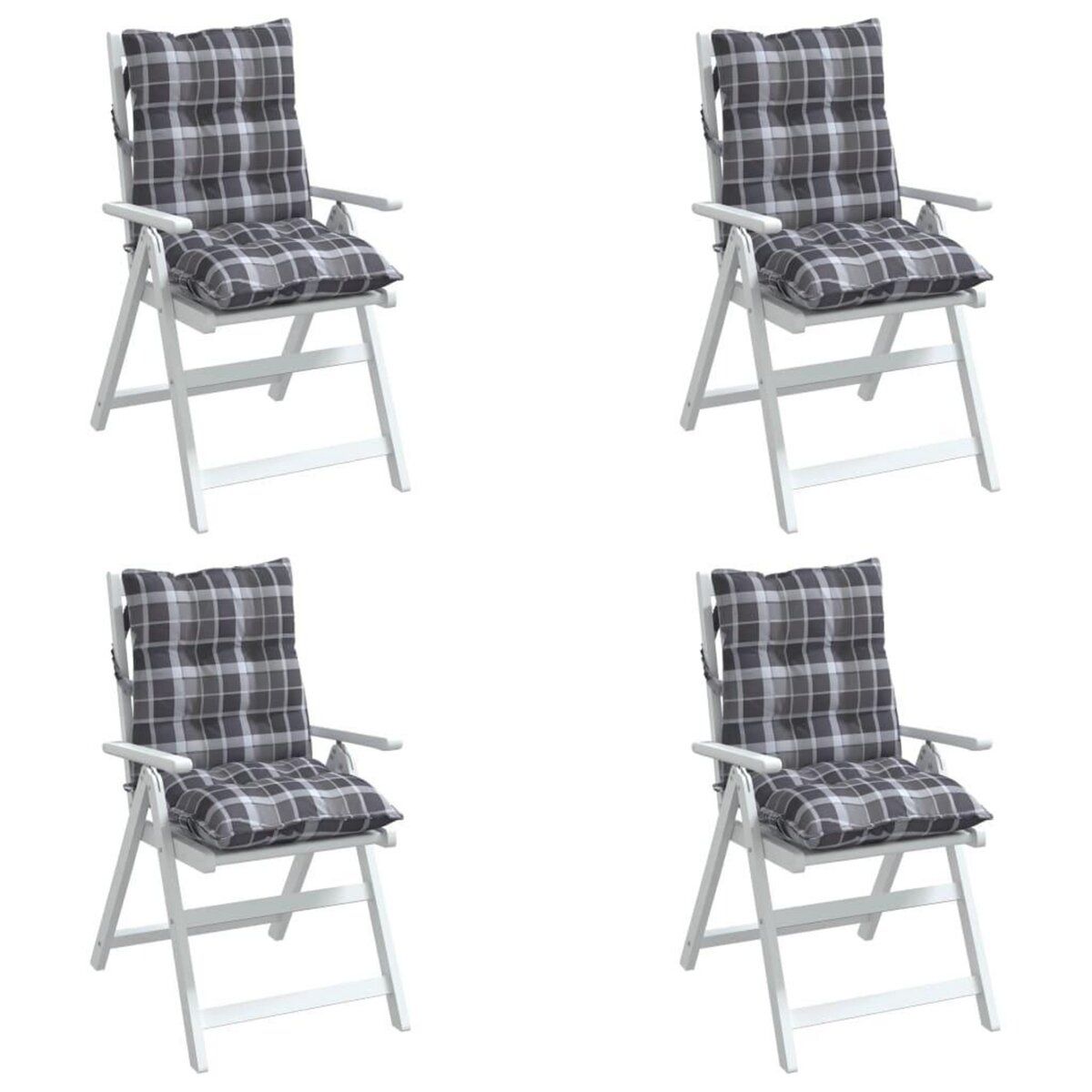 VIDAXL Coussins de chaise a dossier bas lot de 4 motif a carreaux gris