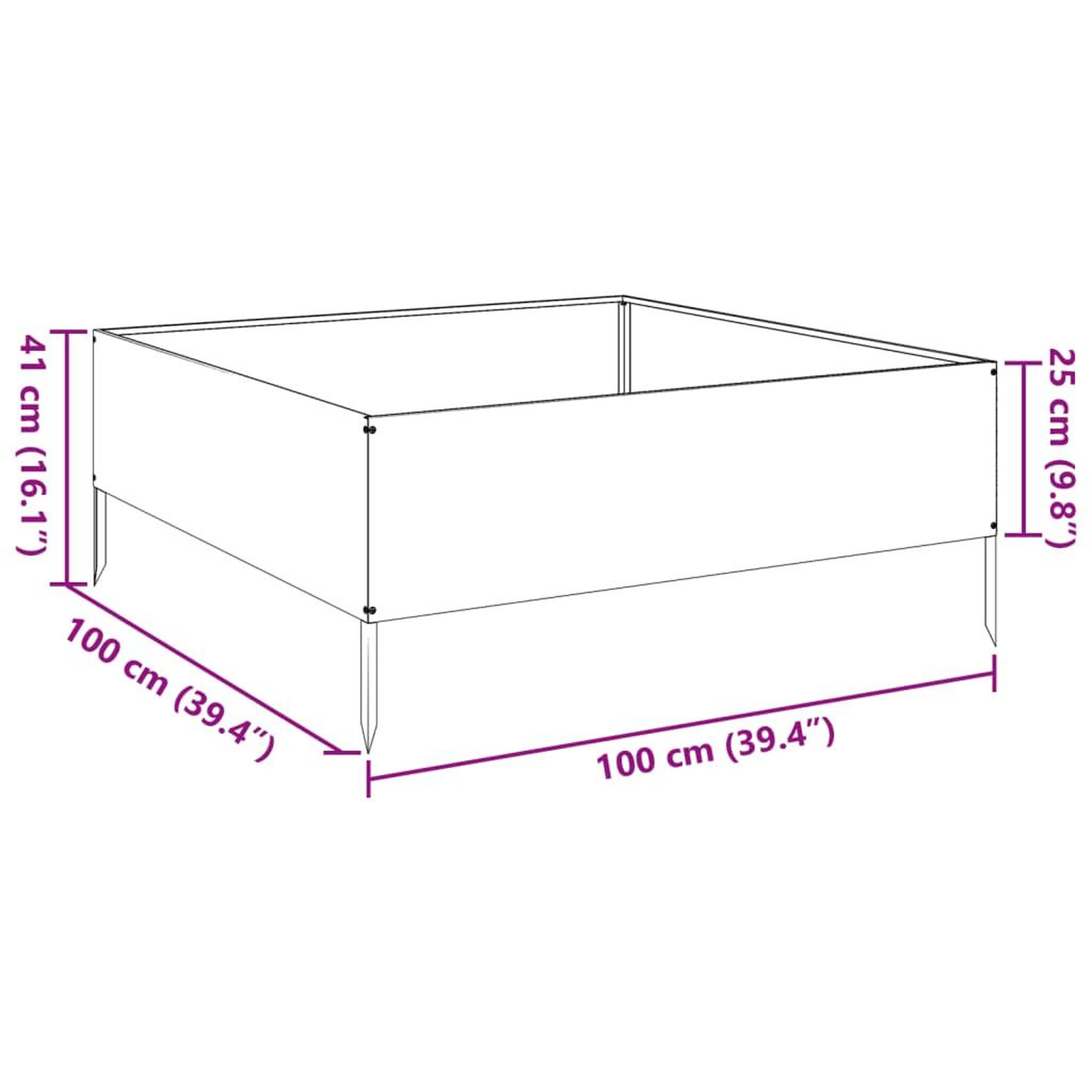 Voir la diapositive 6 : VIDAXL Lit sureleve de jardin 100x100x25 cm acier inoxydable