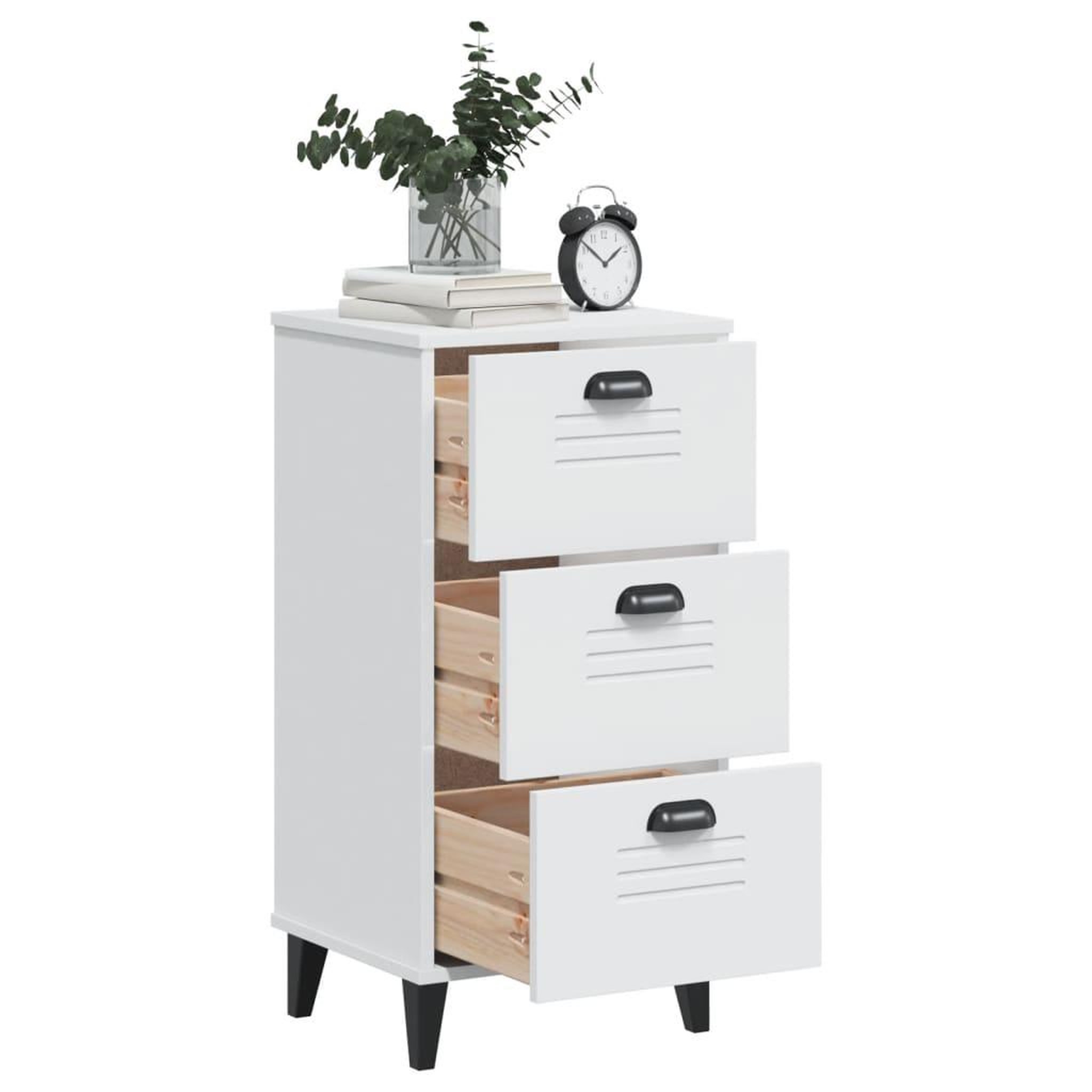 Voir la diapositive 4 : VIDAXL Table de chevet VIKEN blanc bois d'ingenierie