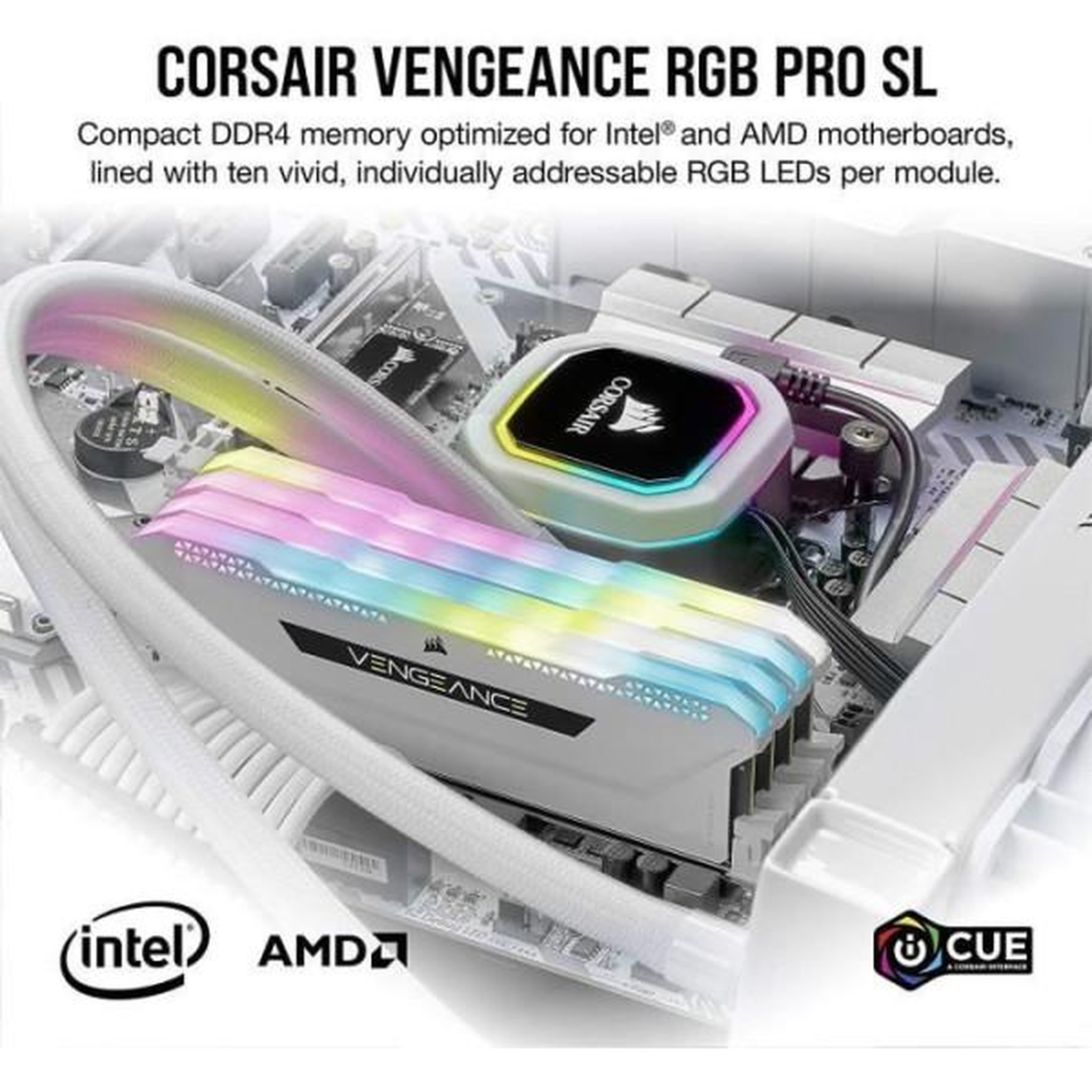 Voir la diapositive 2 : Corsair Mémoire RAM - CORSAIR - Vengeance RGB Pro SL DDR4 - 32GB 2x16GB DIMM - 3200 MHz - 1.35V - Blanc (CMH32GX4M2E3200C)