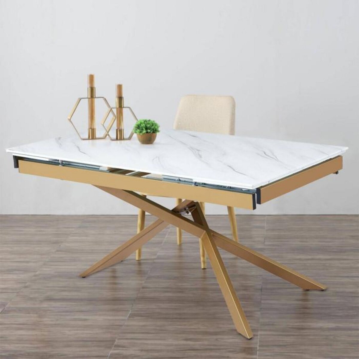 Paris Prix Table à Manger Extensible  Lara  150-210cm Blanc & Or