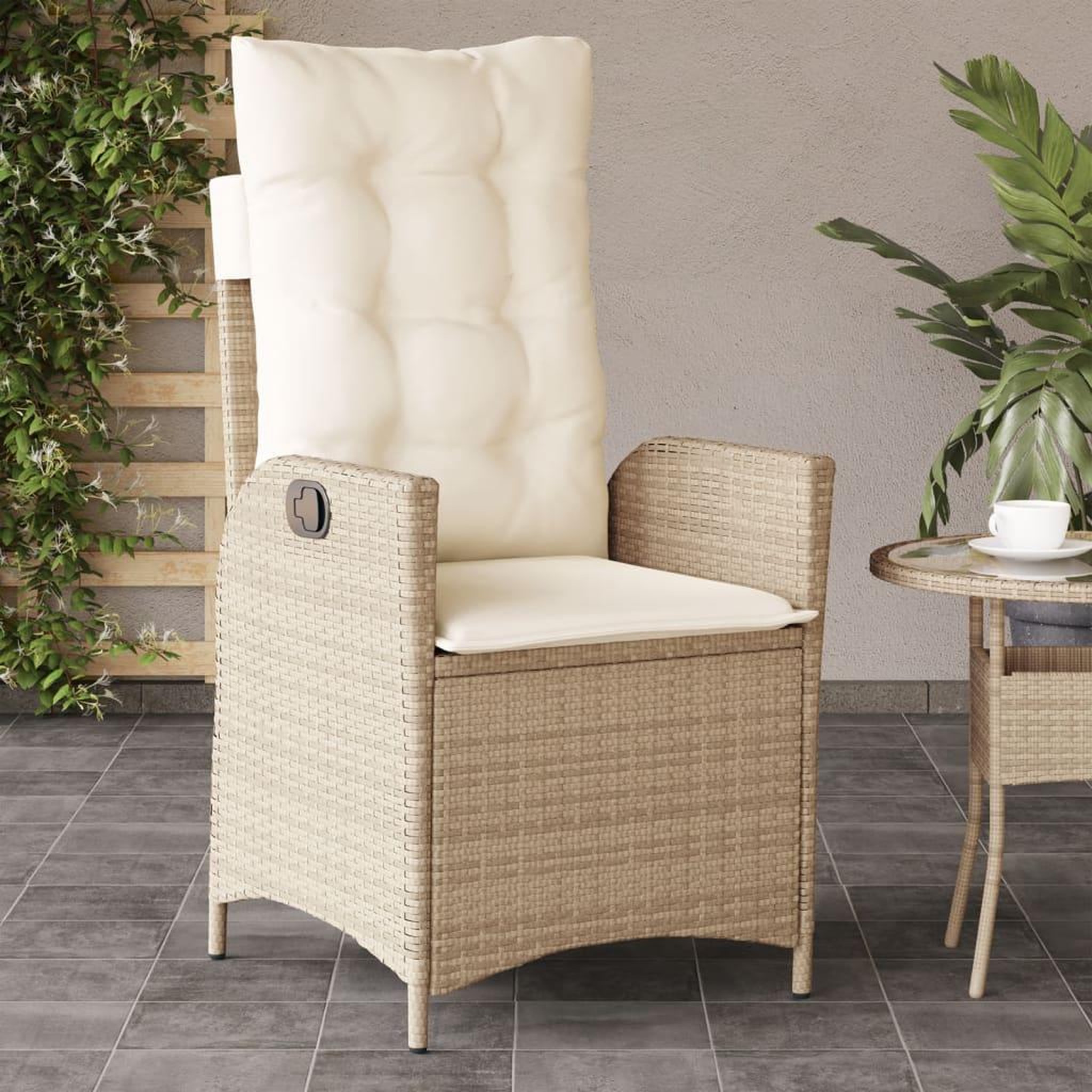 VIDAXL Chaise inclinable de jardin avec coussins beige resine tressee